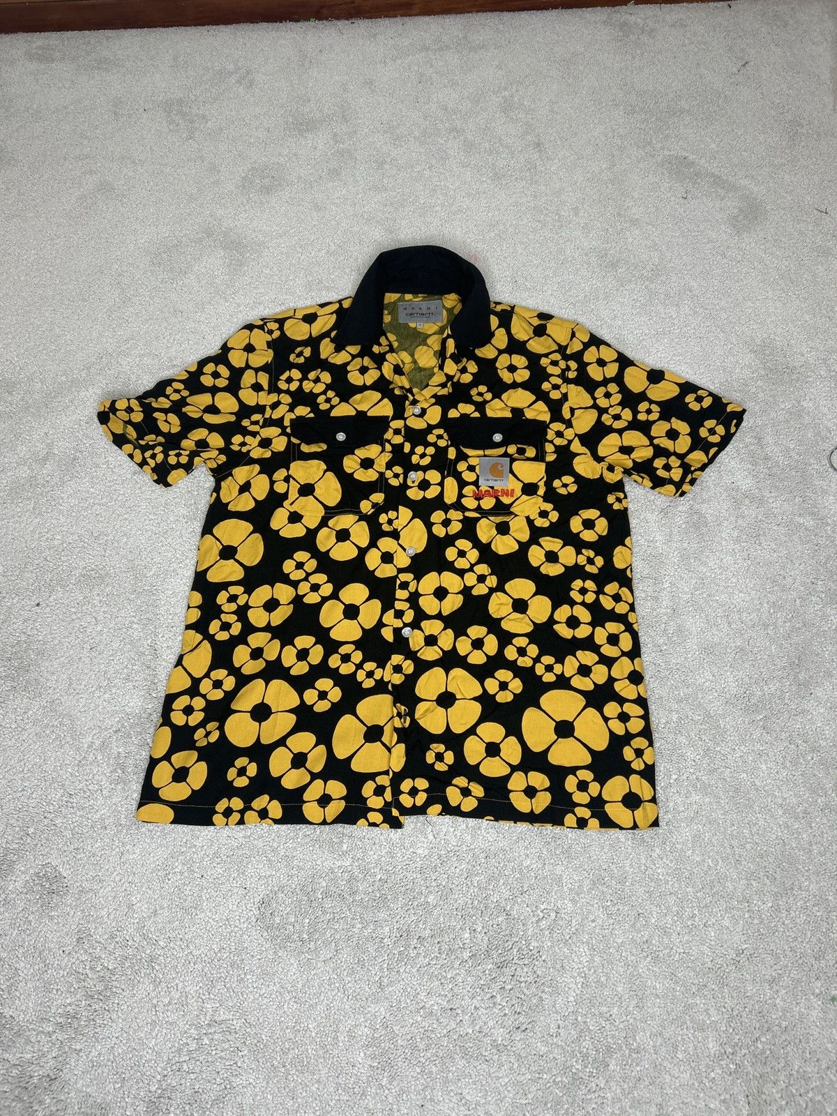 image of Carhartt Marni Short-Sleeved Floral Shirt in Yellow, Men's (Size Small)