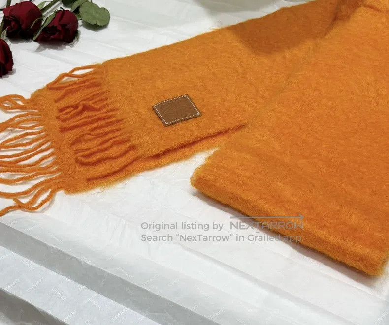 Loewe Loewe Cashmere and Mohair Orange Leather Patch Scarf Size ONE SIZE - 2 Thumbnail