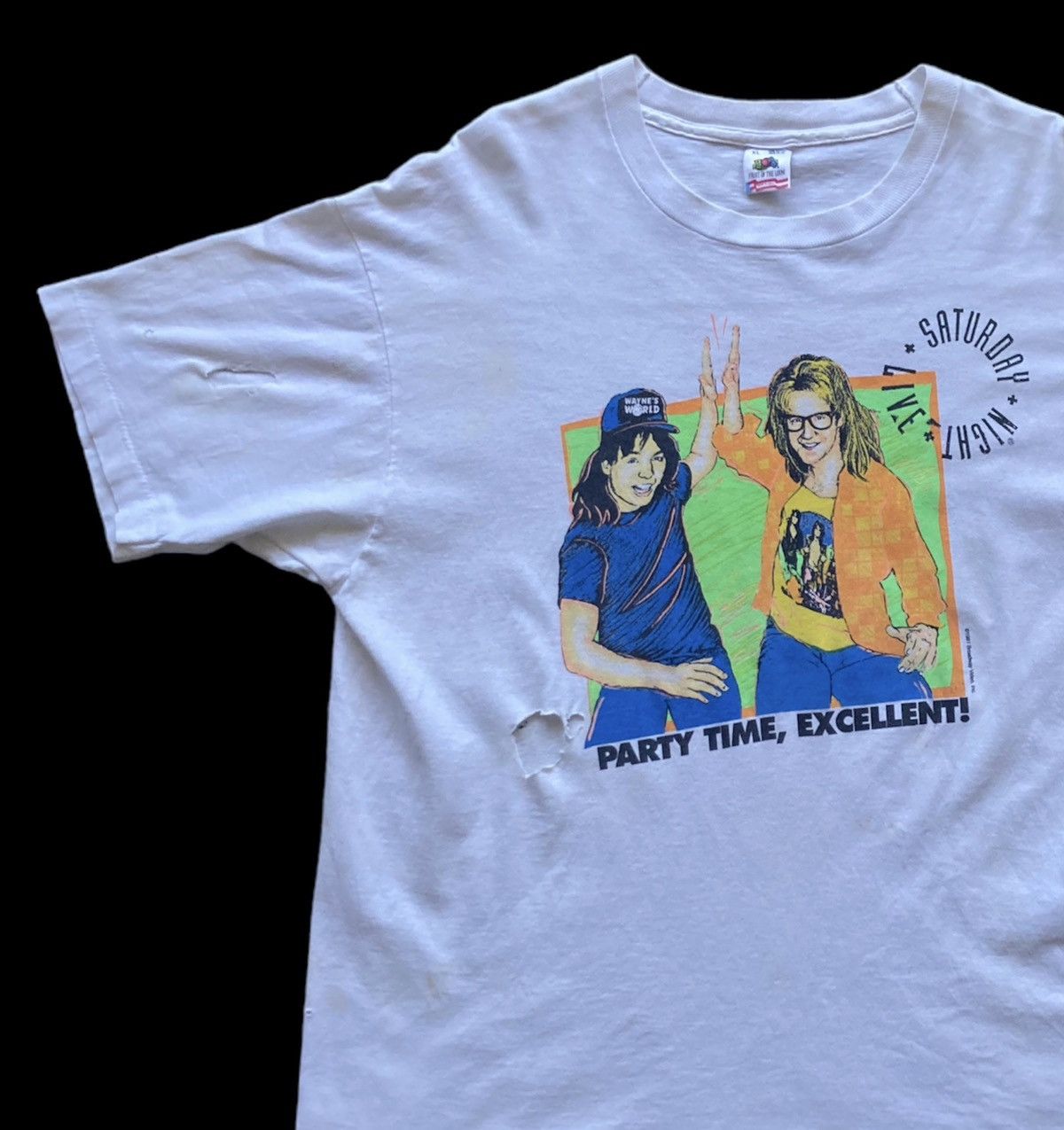 image of Movie x Vintage 1991 Waynes World Tee 90's Snl Thrashed Fotl Promo in White, Men's (Size XL)