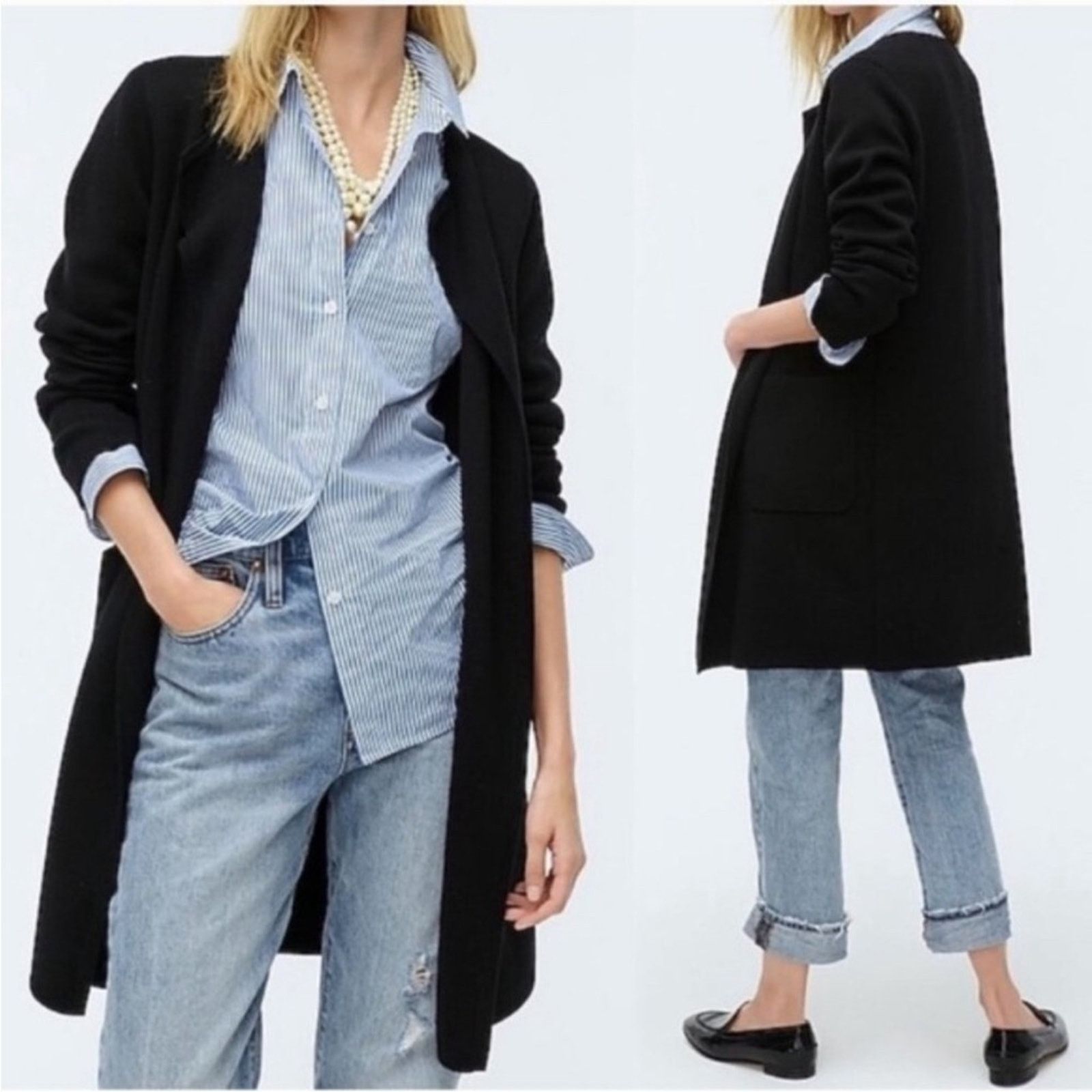 J.Crew J.CREW Juliette collarless sweater-blazer linen blend Black Size L / US 10 / IT 46 - 2 Thumbnail
