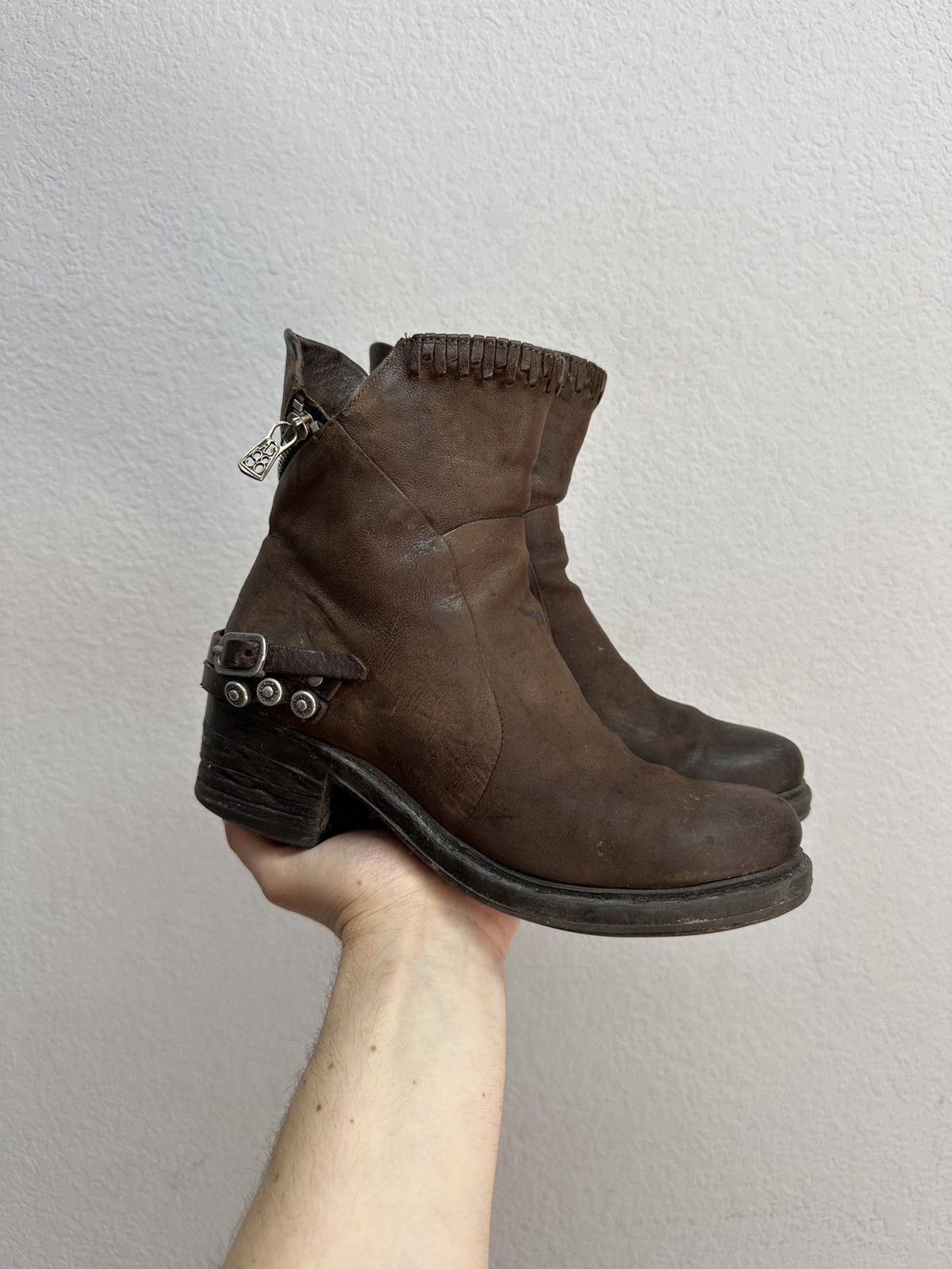 If Six Was Nine × Japanese Brand × Vintage Vintage Italian AS 98 Rick Owens Style Leather Biker Boots Size US 8 / IT 38 - 2 Thumbnail