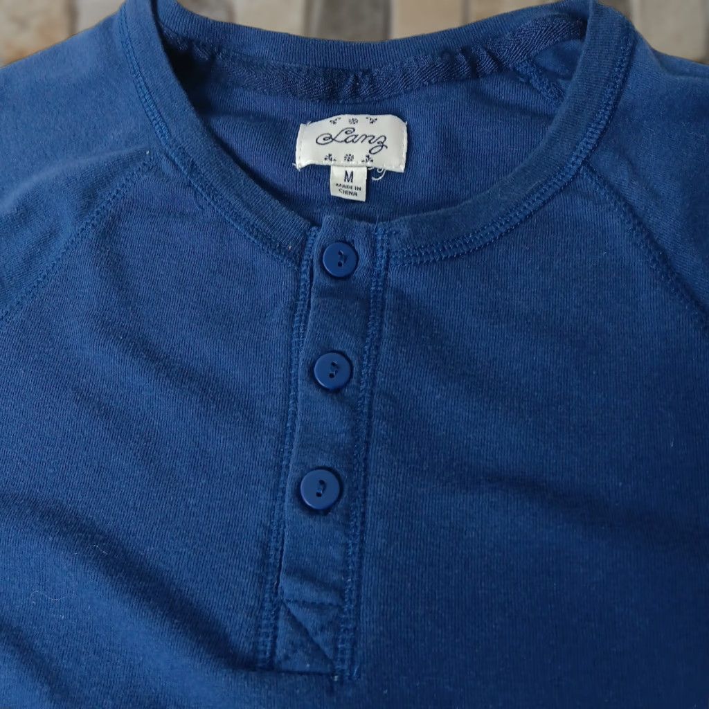 Vintage Lanz of Salzburg Shirt Women M Long Sleeve Henley Button Blue Cotton Blend Knit Casual Classic Comfort Fall Winter Spring Size M / US 6-8 / IT 42-44 - 1 Thumbnail