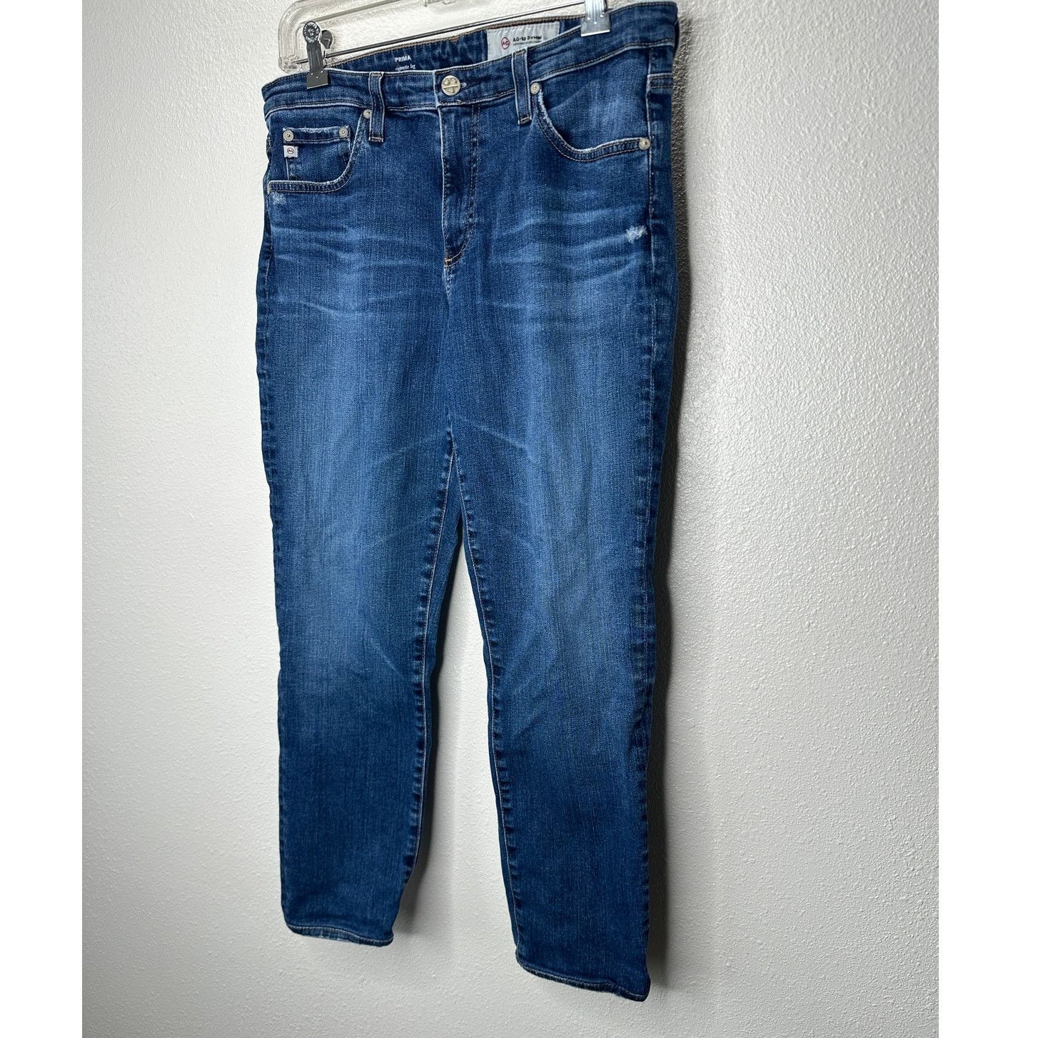 AG Adriano Goldschmied AG Medium Dark Wash Prima Cigarette Leg Whiskered Jeans 30R Size 30" / US 8 / IT 44 - 3 Thumbnail