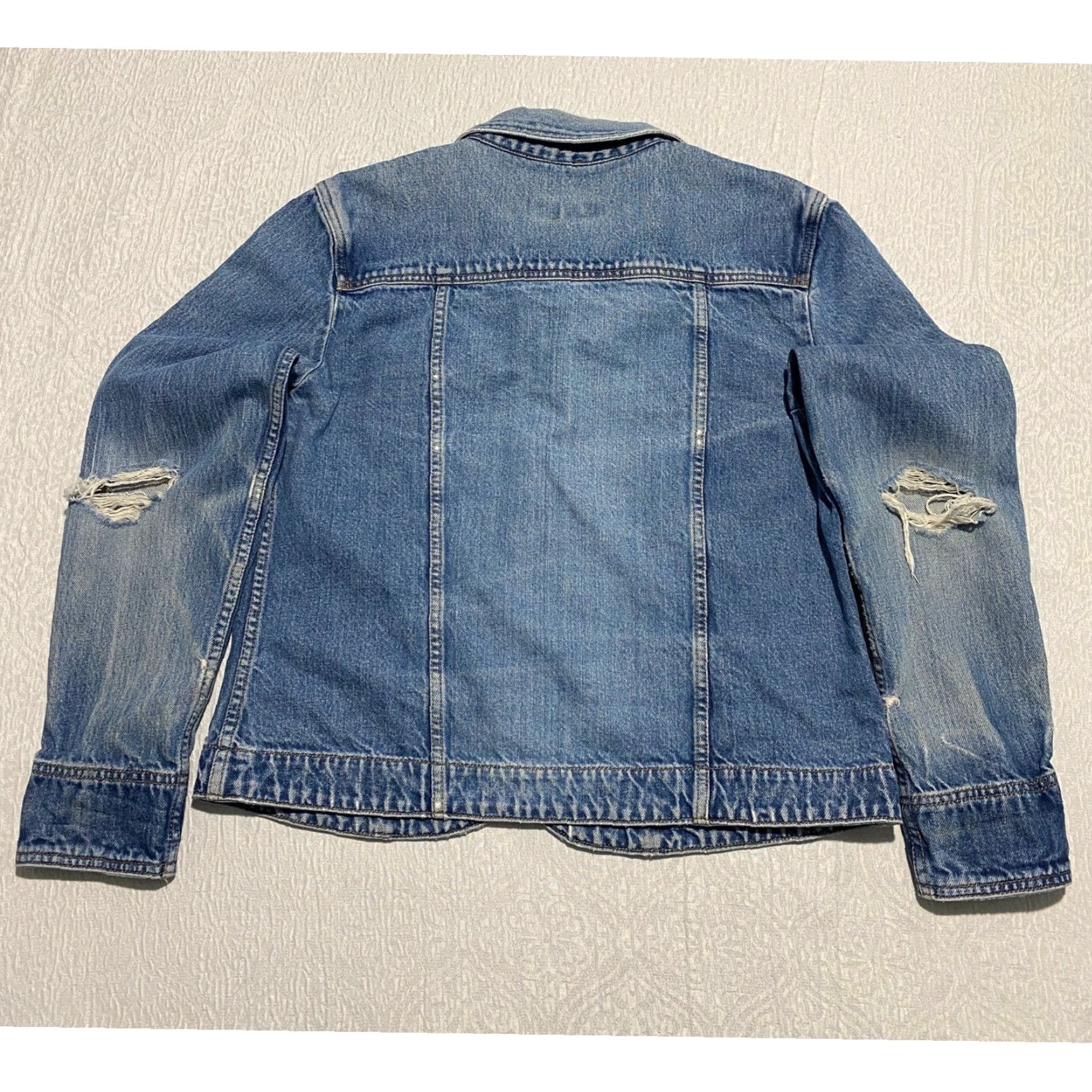 Vintage VINTAGE Zena Jeans Denim Jacket Women XL Short Blue Distressed Ripped Casual Button Front Pockets Collared Size 40" / US 18 - 3 Thumbnail