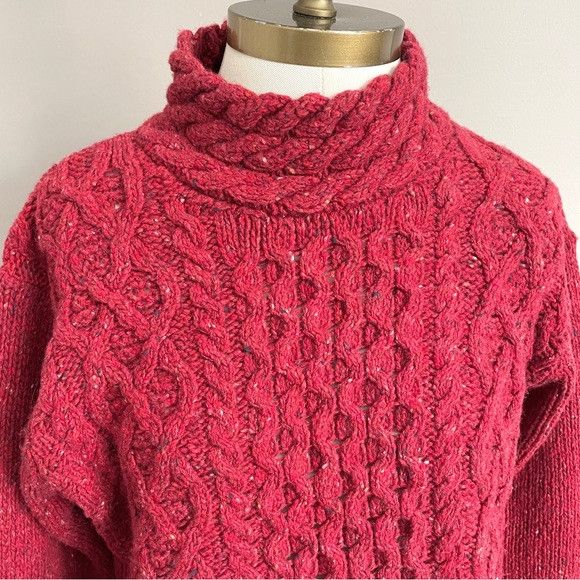 Aran Sweater Market Aran Red Speckled Wool Cashmere Cableknit Sweater - XL 🇮🇪 Size XL / US 12-14 / IT 48-50 - 3 Thumbnail