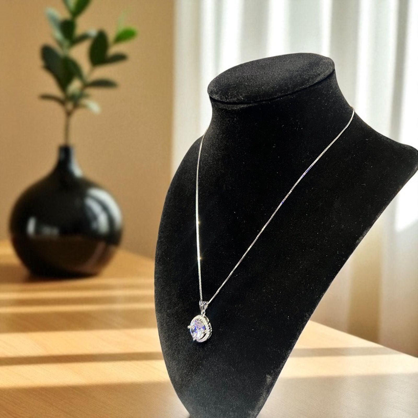 Vintage Italian Sterling Silver Cubic Zirconia Halo Pendant Necklace Size ONE SIZE - 8 Thumbnail