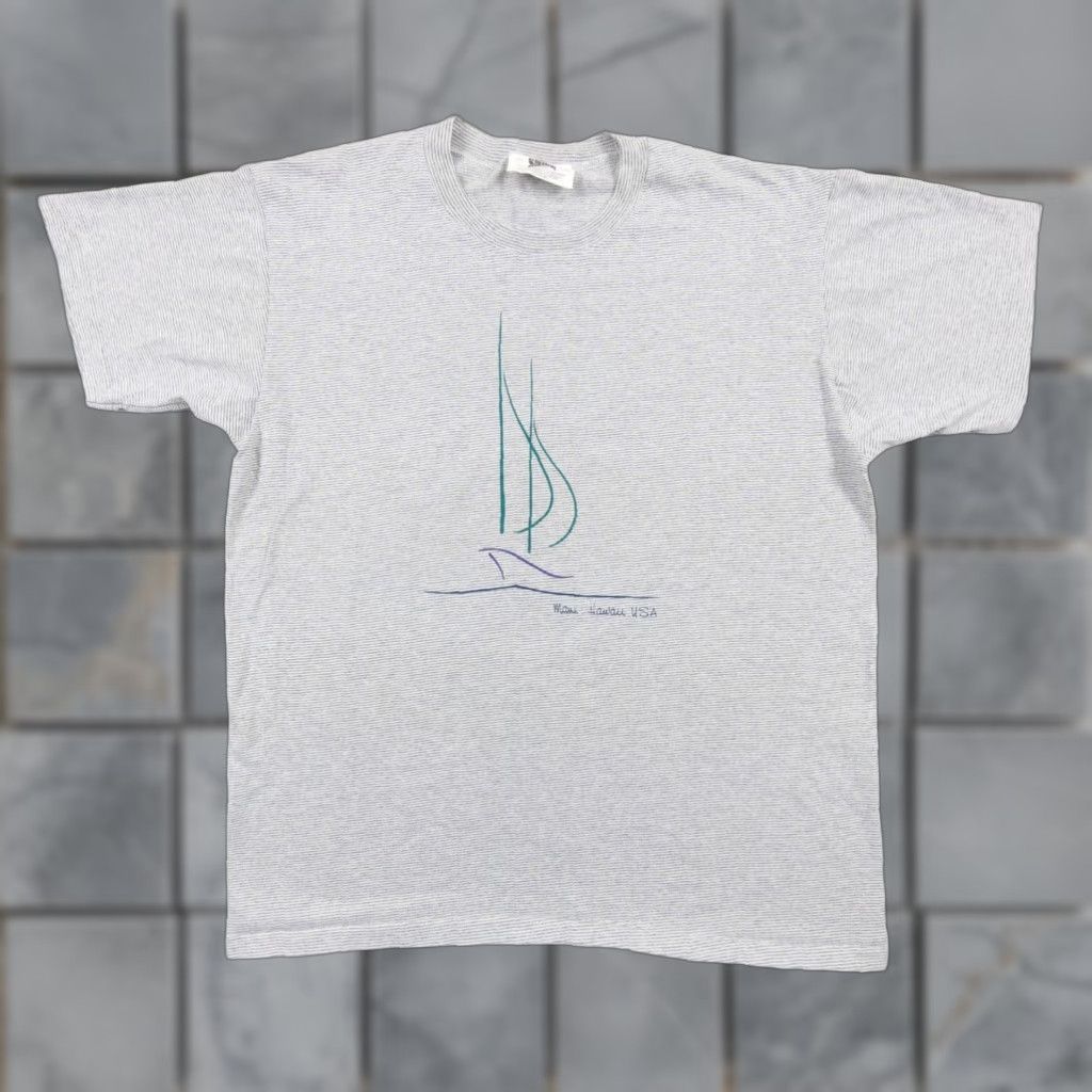 Vintage VINTAGE Maui Hawaii T-Shirt Unisex Adults XL Gray Striped 90s Single Stitch Crew Neck Hawaiian Logo 90s Mens Womens Size US XL / EU 56 / 4 - 1 Thumbnail