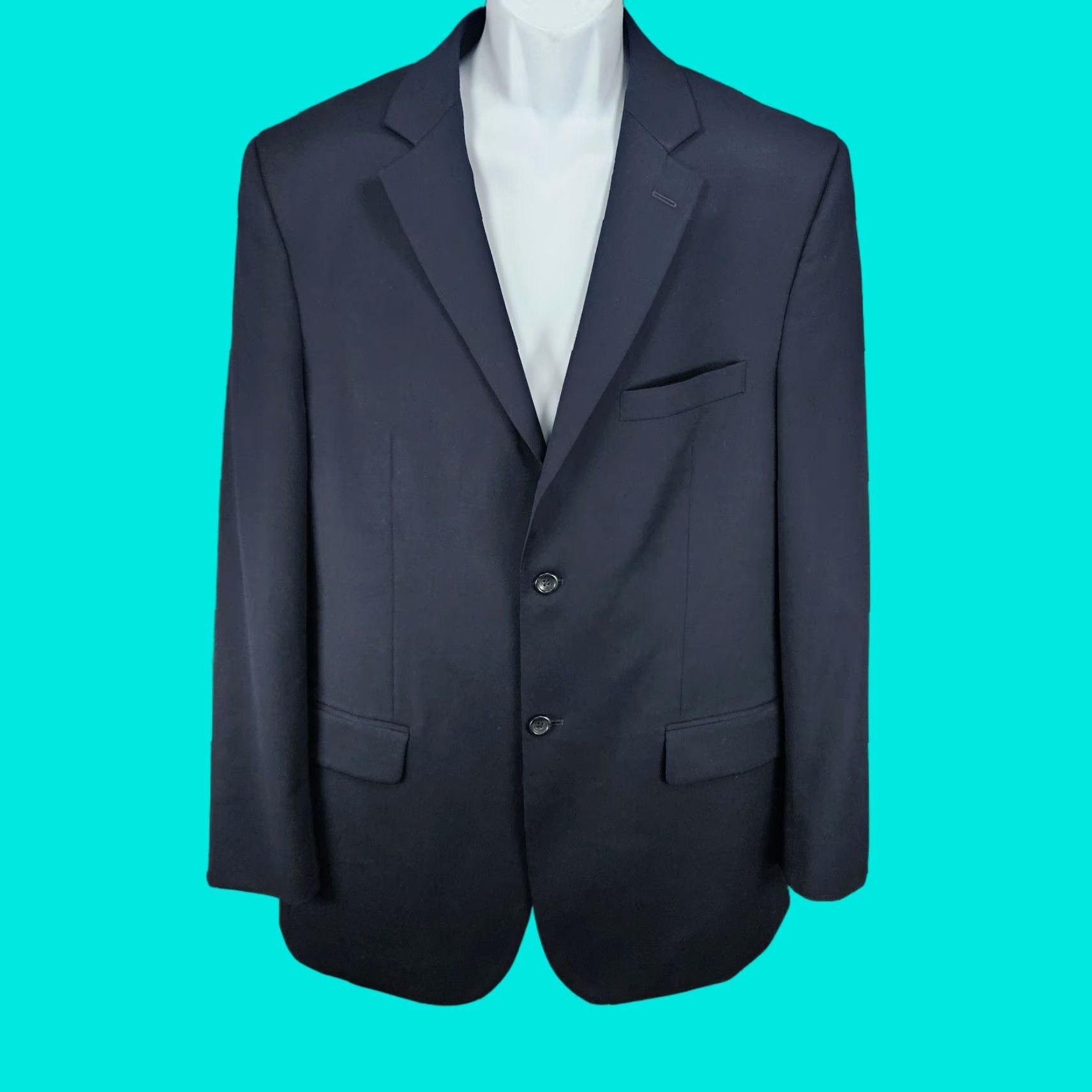 Pronto Uomo VINTAGE Pronto Uomo Blazer Sport Coat Navy 100% Wool 2 Button Double Vented Notch 42L Mens Jacket Men Size 42R - 1 Thumbnail