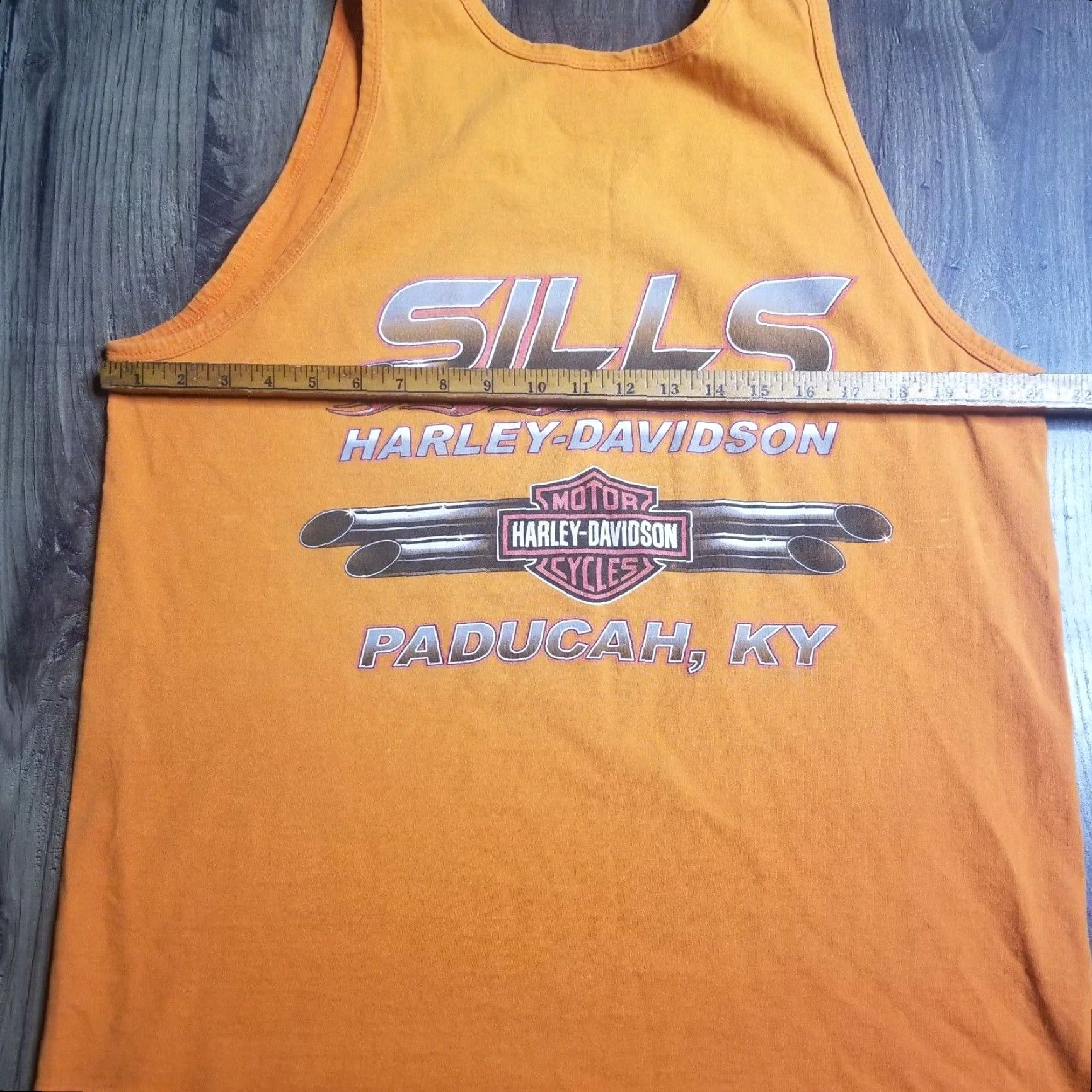 Harley Davidson VINTAGE Harley-Davidson Graphic Tank Top Large Orange Double-Sided USA 2000s Mens Biker Size US L / EU 52-54 / 3 - 2 Thumbnail