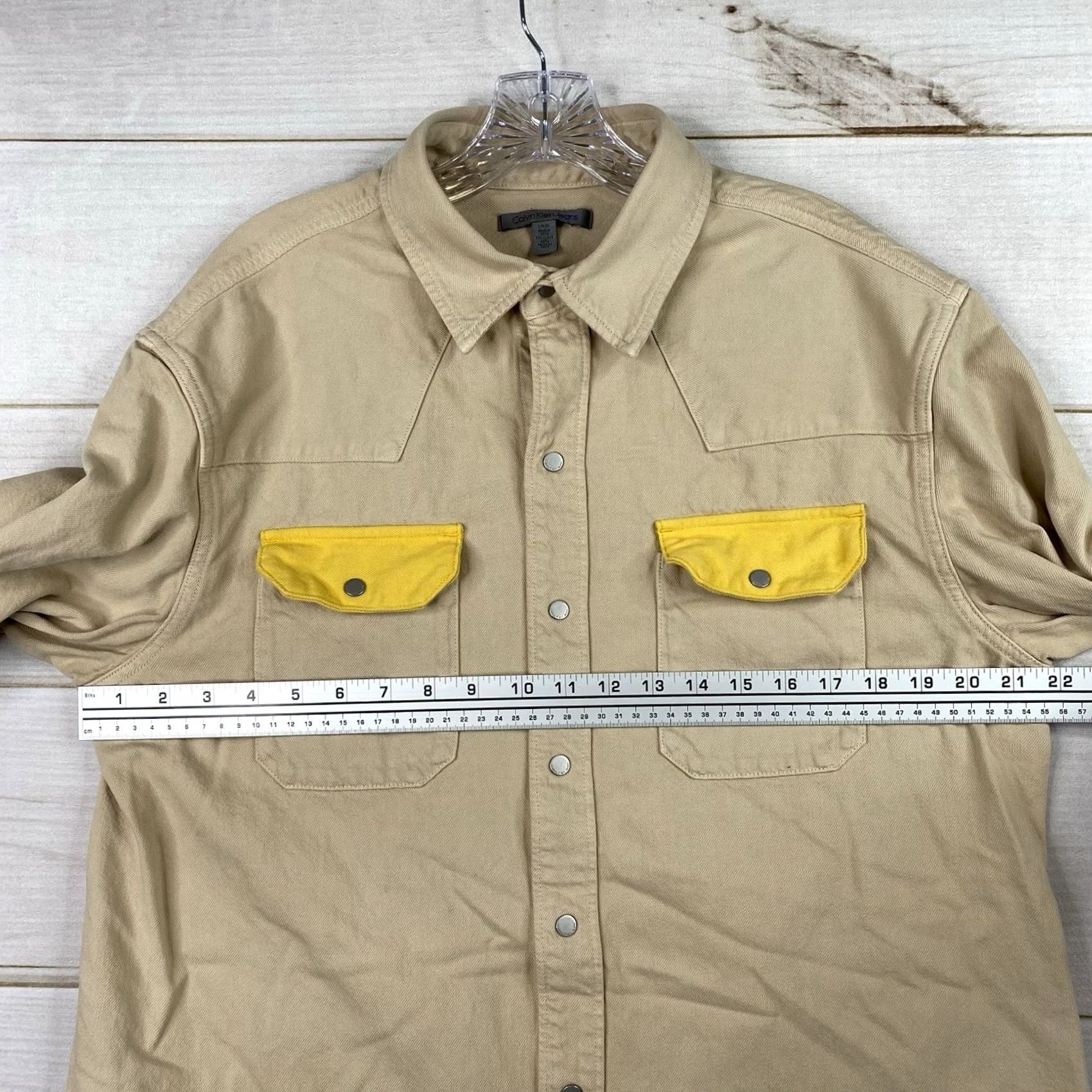 Calvin Klein Calvin Klein Jeans Mens Western Shirt Sz L Beige Yellow Snap Long Sleeve Denim Shirts Mens Western 90s Theme None Size US L / EU 52-54 / 3 - 7 Thumbnail