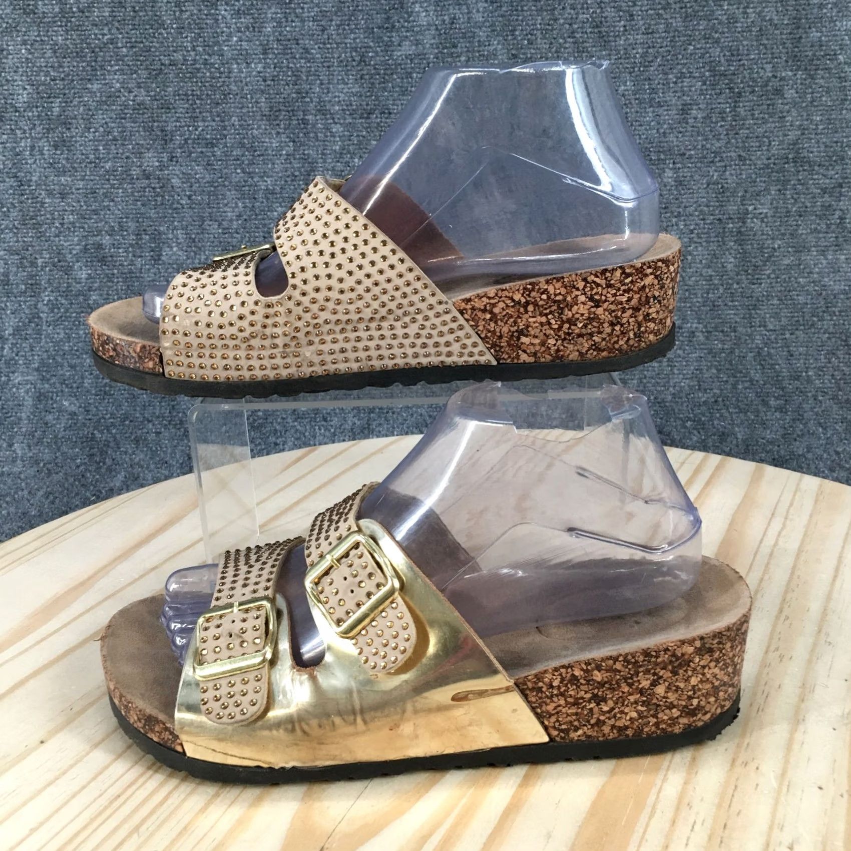 Chinese Laundry CL by Chinese Laundry Sandals Womens 40 M Slide Brown Gold Two Strap Beaded Size US 9 / IT 39 - 2 Thumbnail