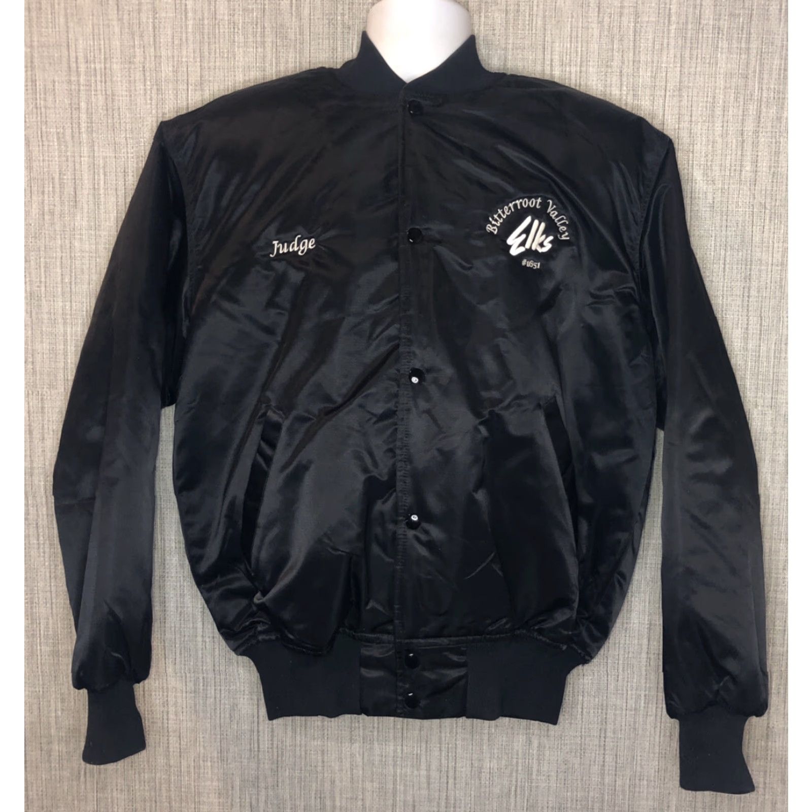 Vintage GAME Jacket Mens Large Black Satin Button Snap Elks Club Judge Bitterroot Valley LTD Sportsfield LTD Size US L / EU 52-54 / 3 - 2 Thumbnail