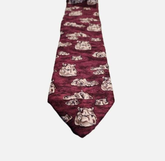 WWF Vintage World Wildlife Fund (WWF) Hippo Red Silk Necktie Size ONE SIZE - 1 Preview