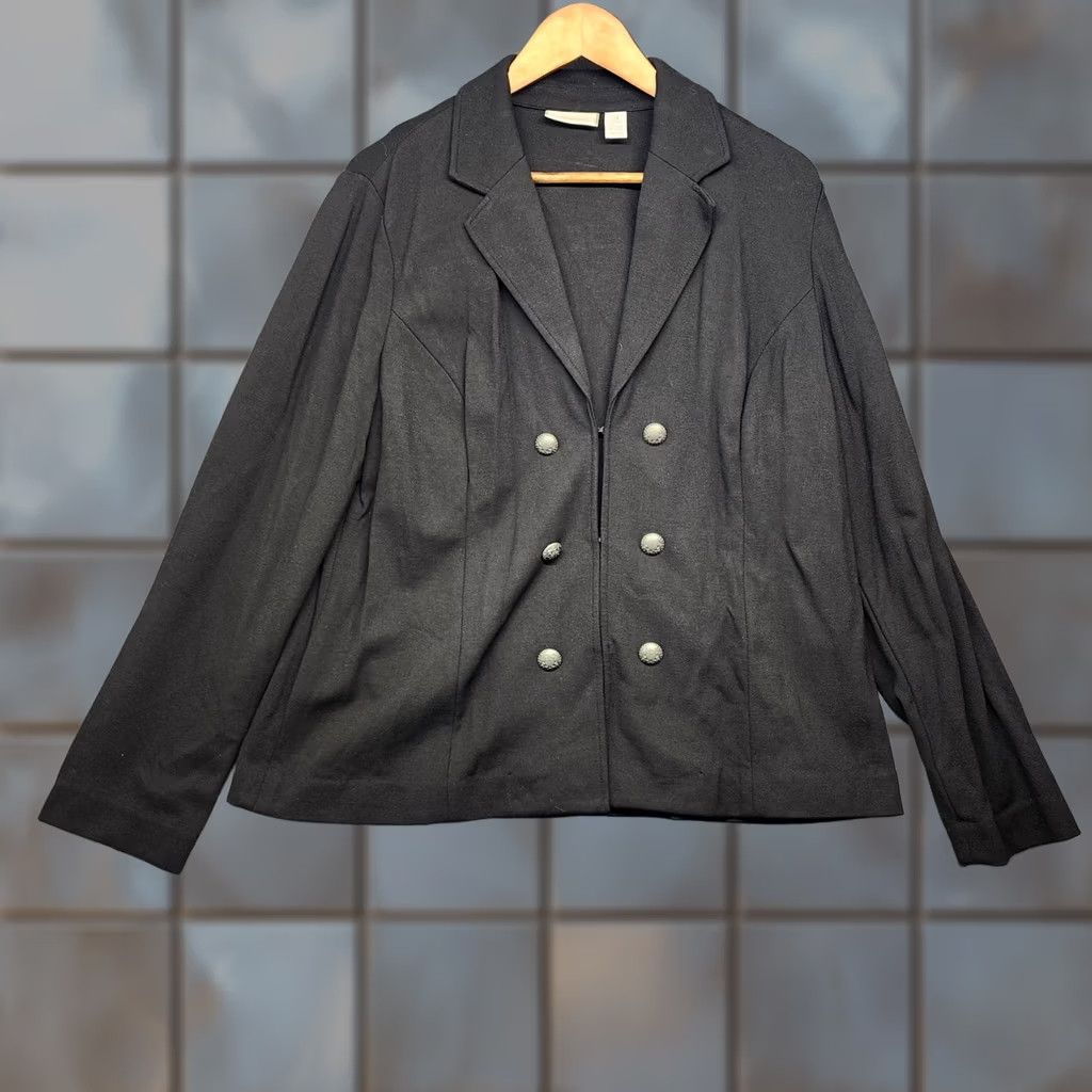 Vintage Chico's Blazer Women XL Black Double Breasted Button Jacket Career Stretch Classic Blazer Shirt Coat Winter Fall Spring Knit Size XL / US 12-14 / IT 48-50 - 1 Thumbnail
