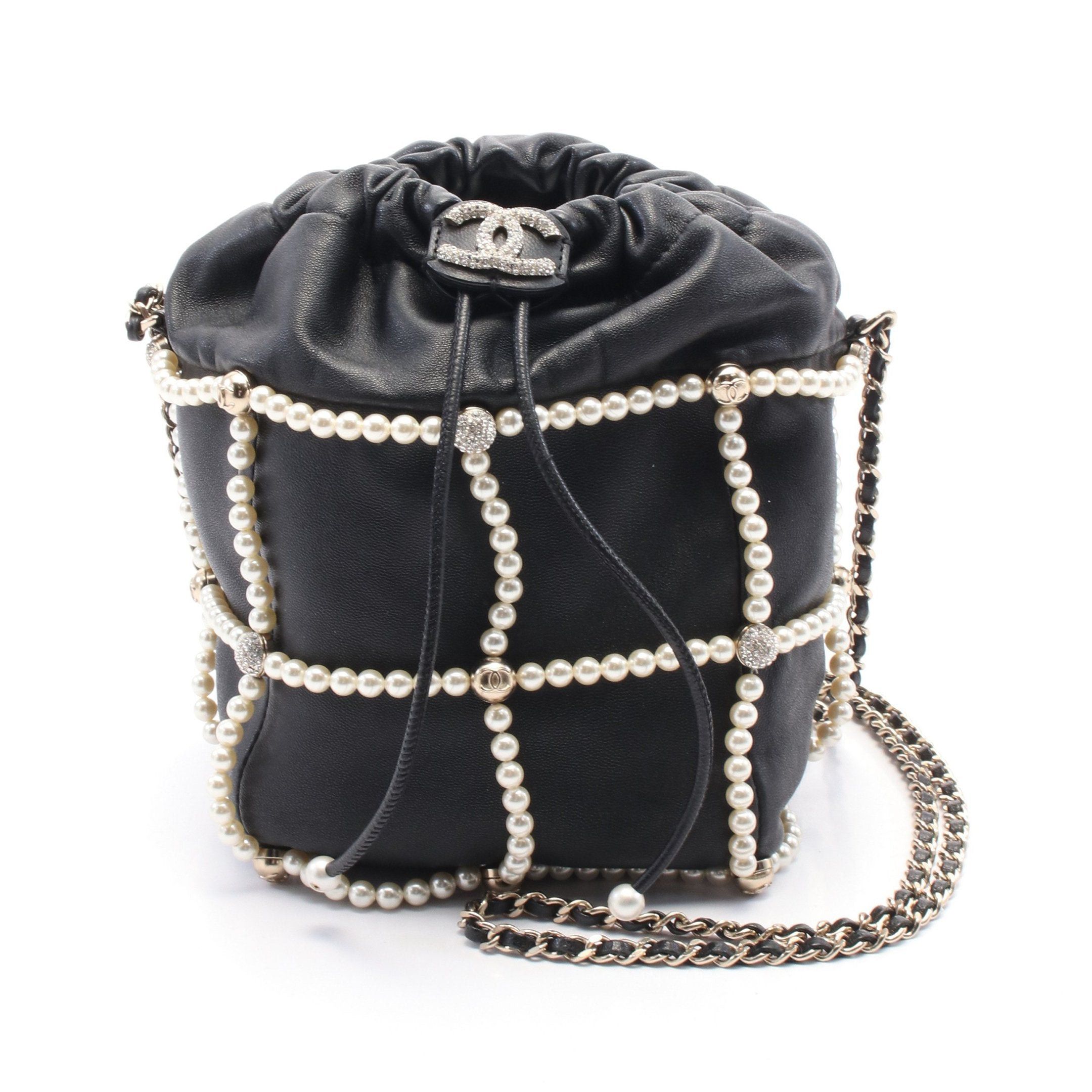 Chanel Chanel Coco Mark Purse Chain Shoulder Bag Lambskin Black Gold Hardware Fake Pearl Size ONE SIZE - 1 Thumbnail