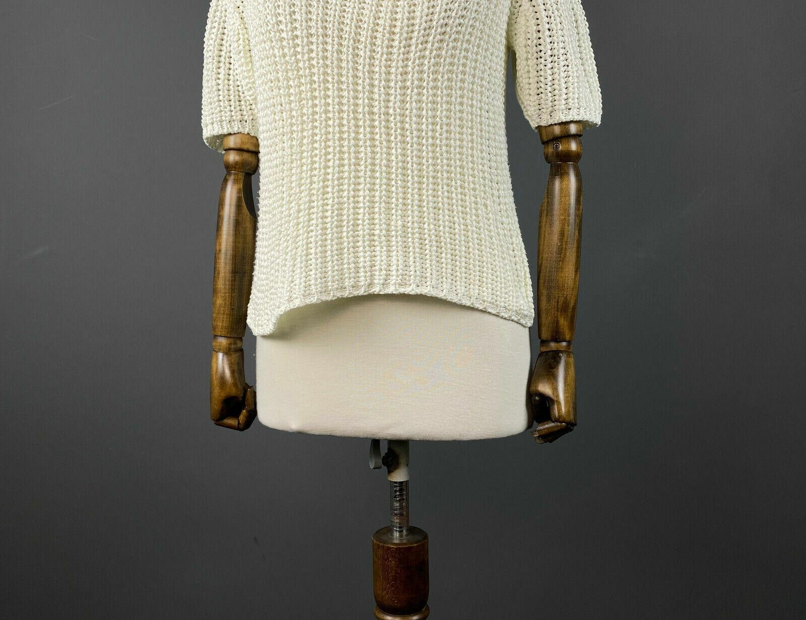 Designer Elisa Cavaletti White Short Sleeve Chunky Knit Sweater L Size M / US 6-8 / IT 42-44 - 3 Thumbnail