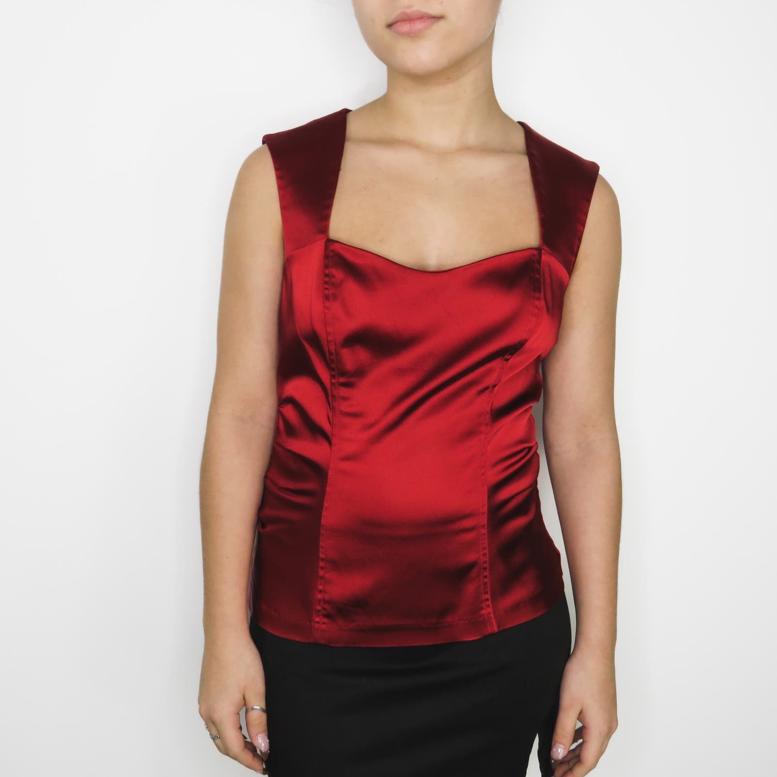 Vintage Caché Red Satin Sweetheart Blouse Sleeveless Y2k Size S / US 4 / IT 40 - 4 Thumbnail