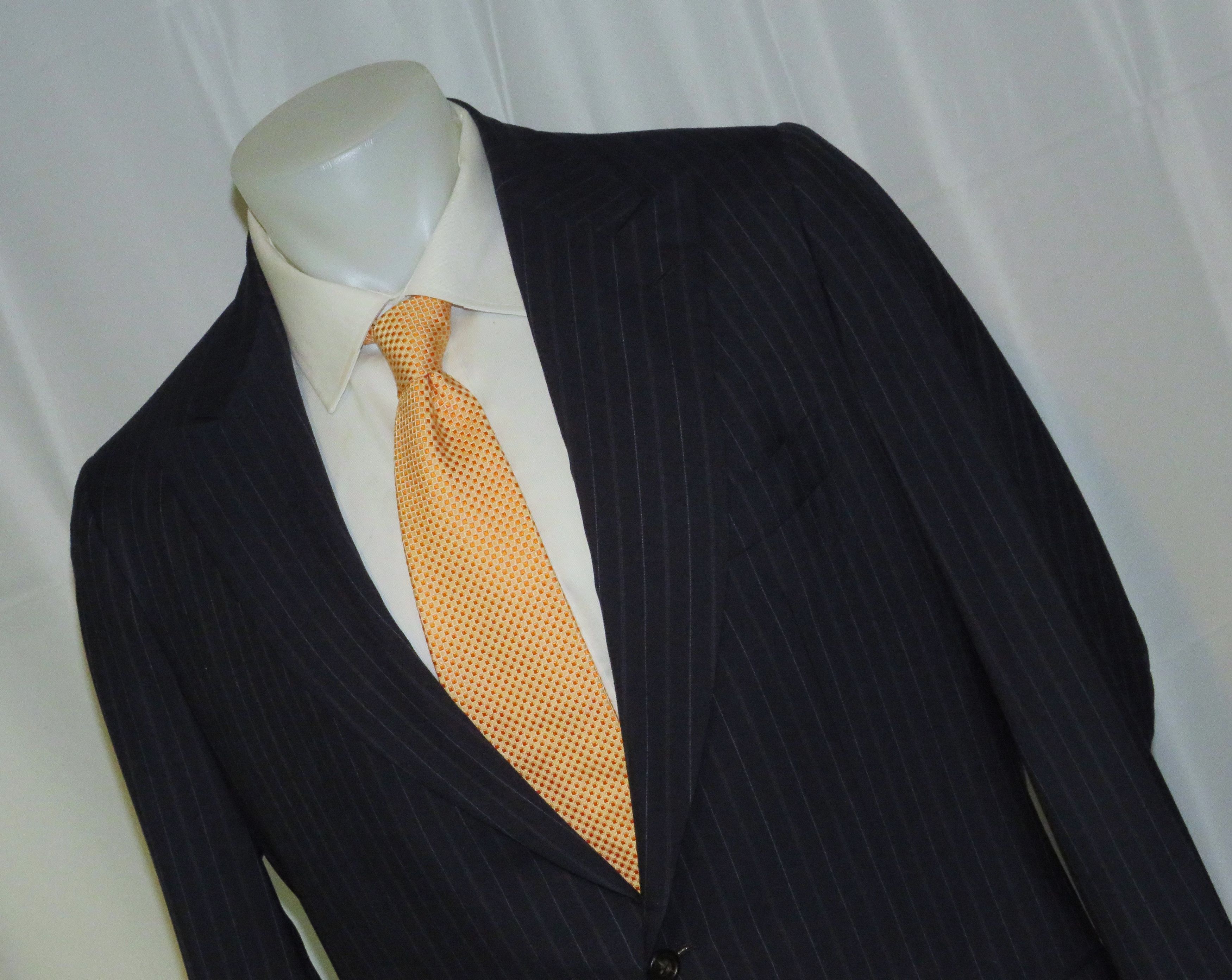 Kiton 100% Cashmere Navy Blue Striped Two Button Suit 43R Size 44R - 6 Thumbnail