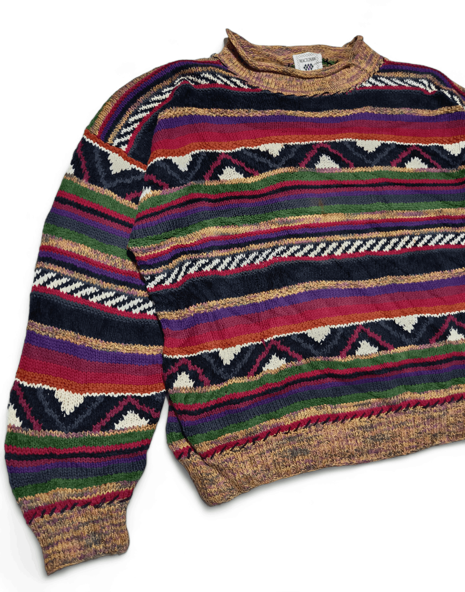 Other Vintage 80s MACKINAW Hand Knitted Ethnic Pattern Sweater Size US L / EU 52-54 / 3 - 6 Thumbnail
