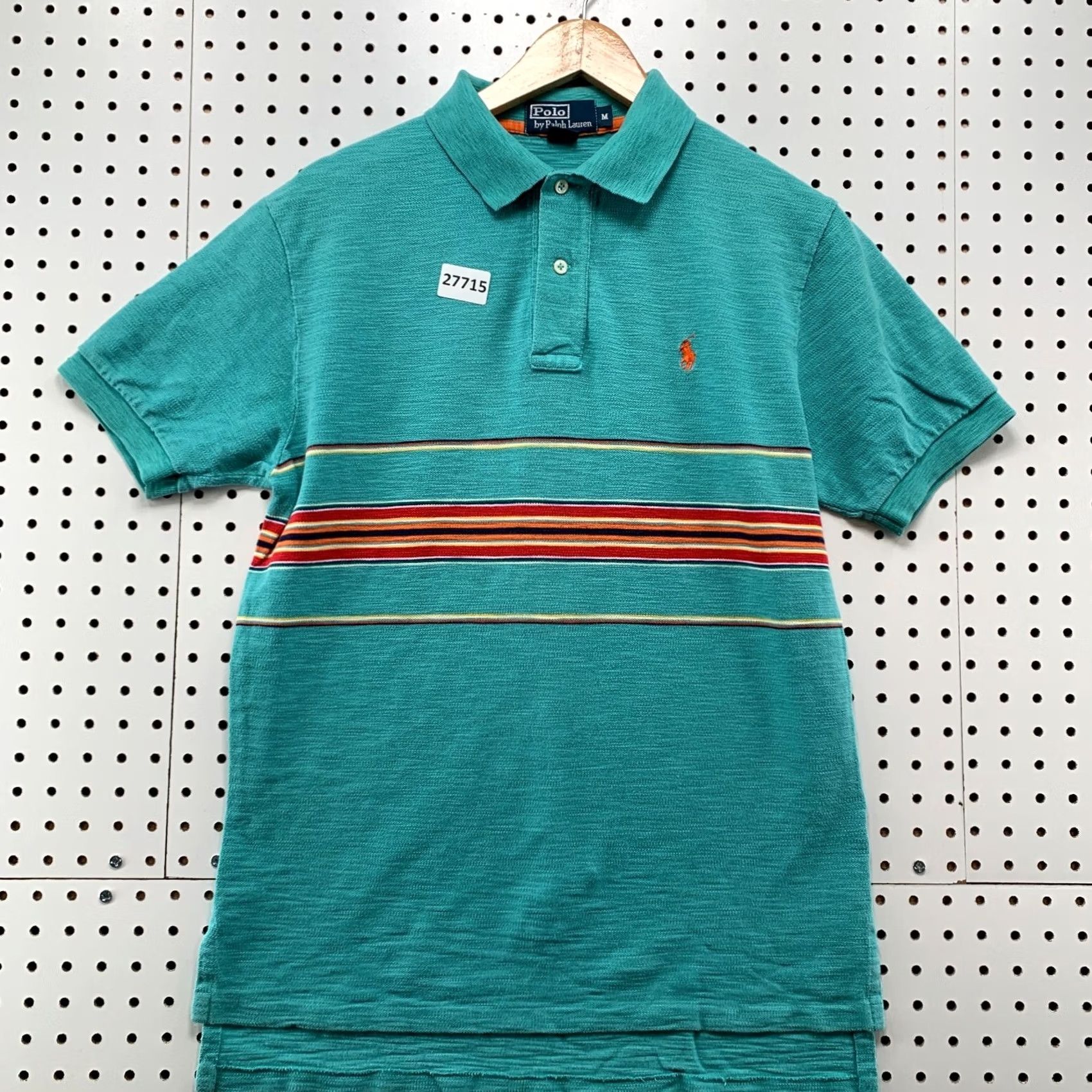 Polo Ralph Lauren VINTAGE Polo Ralph Lauren Shirt Mens Medium Green Orange Pony Stripe Size US M / EU 48-50 / 2 - 2 Thumbnail