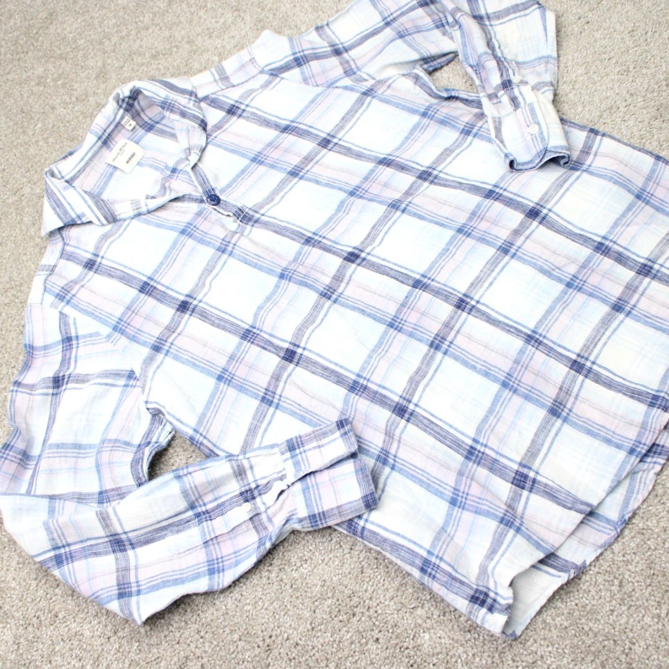 Murano Baird McNutt Murano Shirt Mens Medium Pink/Blue 100% Linen Button-Up Long Sleeve Plaid Casual Vintage: No Size US M / EU 48-50 / 2 - 5 Thumbnail