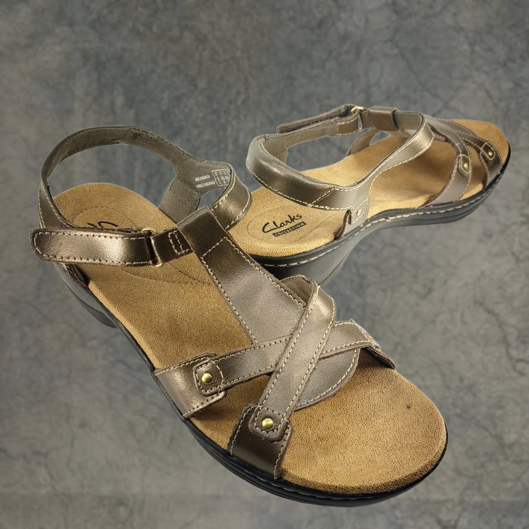 Clarks Clarks Hayla Flute Gold Leather Sandal Wedge Size US 8.5 Women Strappy Ankle Buckle Leather Upper Cushioned M Outsole Solid Gold Leather Mid Heel Size US 9 / IT 39 - 1 Thumbnail