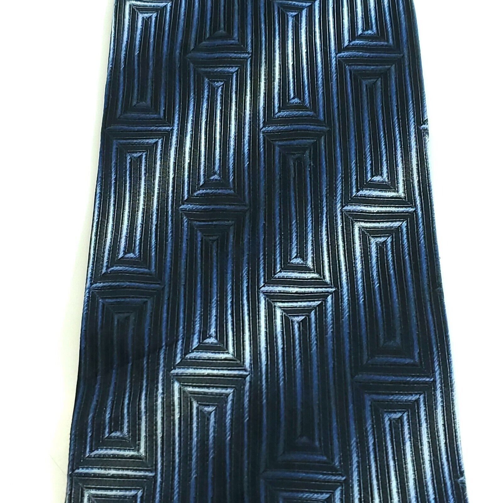 Designer Pavone Silk Tie Blue Black Metallic Abstract Woven Wide Ital Size ONE SIZE - 2 Thumbnail