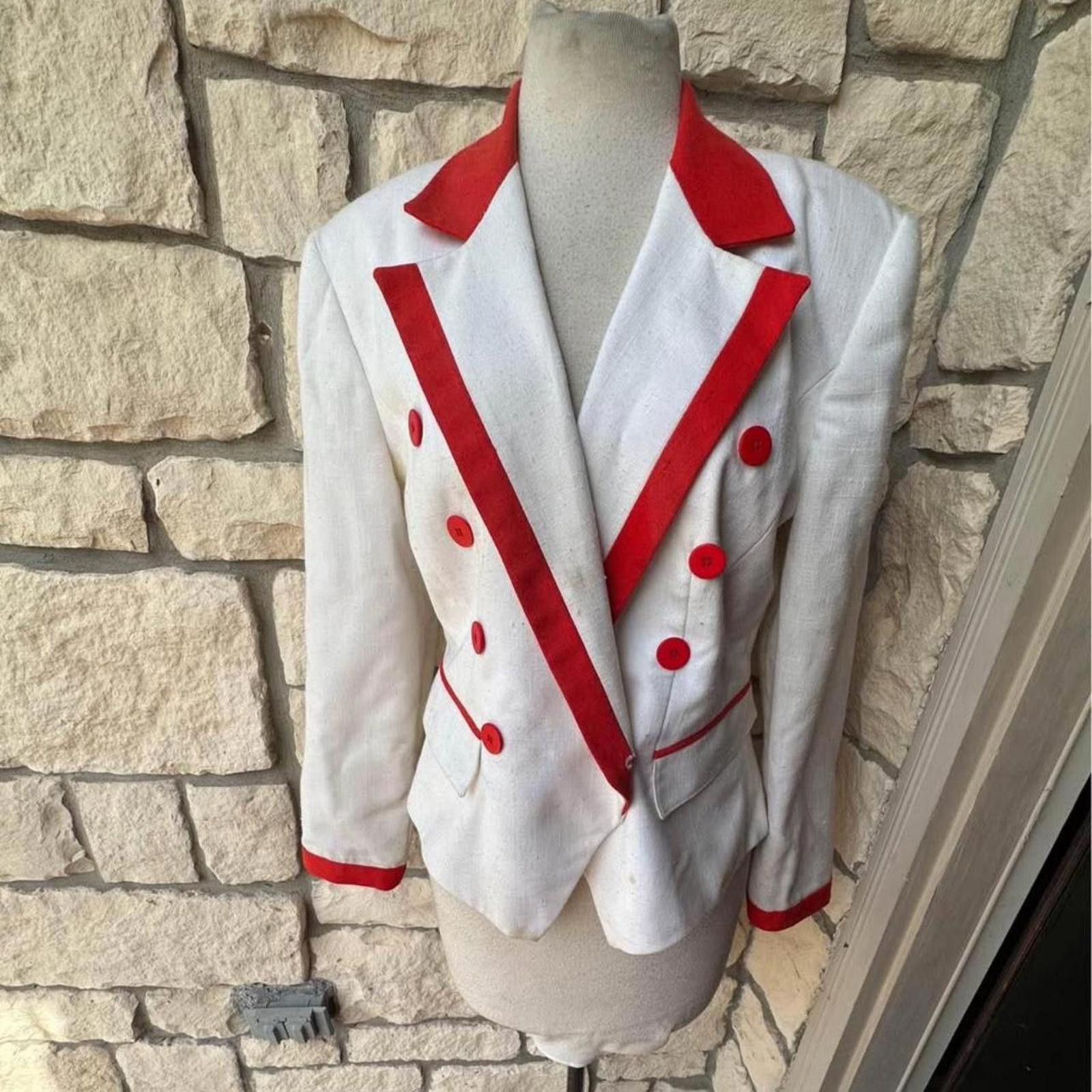 Other White and red vintage 80s blazer jacket fashion Size S / US 4 / IT 40 - 1 Thumbnail