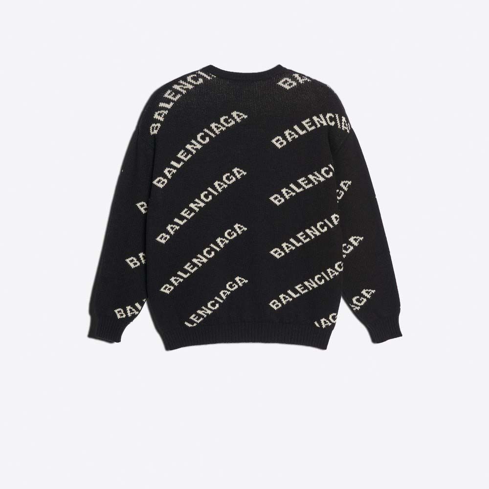 Balenciaga o1bcso1str0525 Jacquard Logo Crewneck Sweater in Black/White Size M / US 6-8 / IT 42-44 - 2 Thumbnail