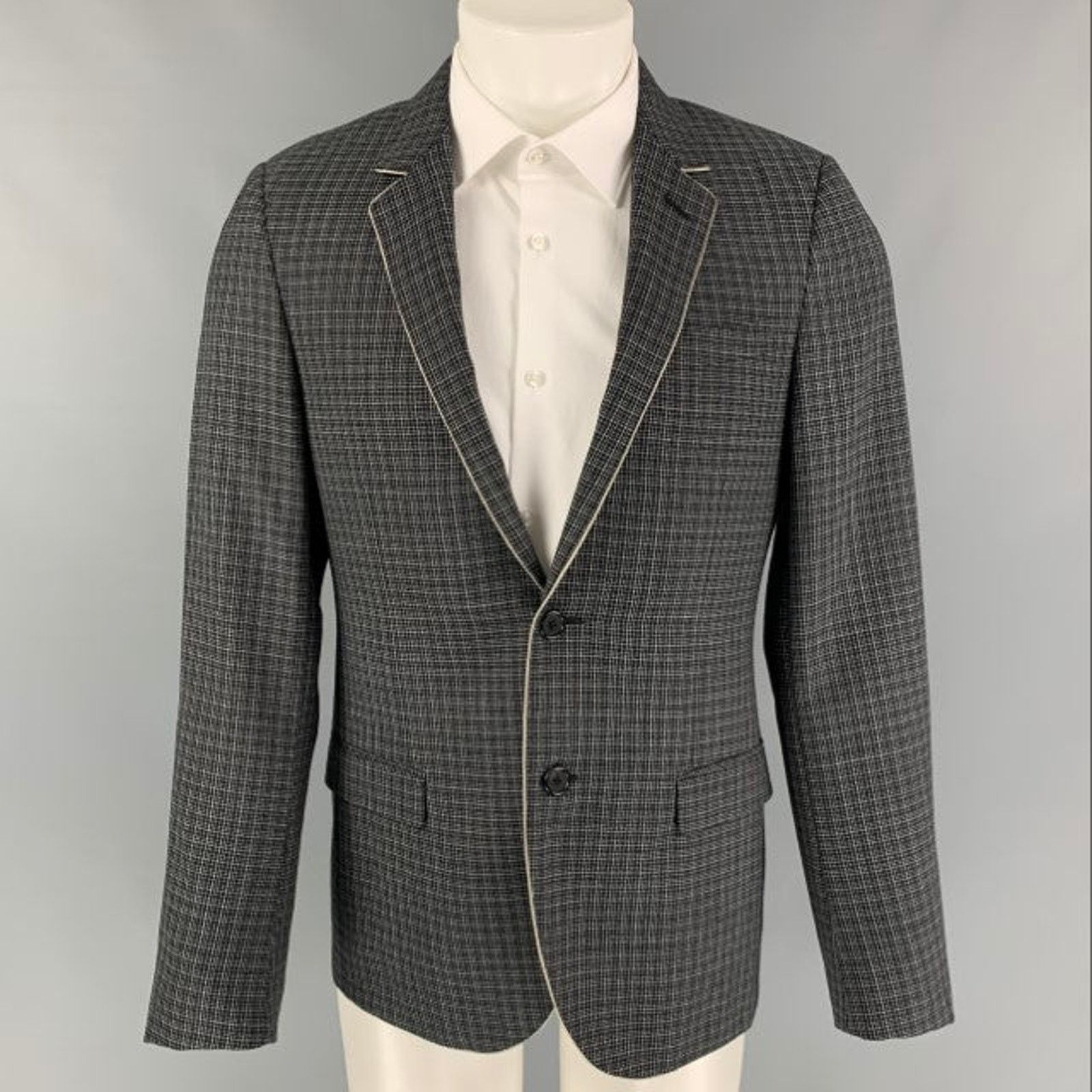 Lanvin Size 38 Navy Grey Plaid Wool Notch Lapel Regular Sport Coat Size 38R - 1 Thumbnail