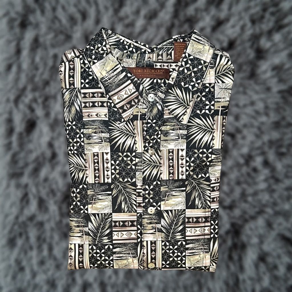 Tori Richard Tori Richard Honolulu Tropical Palms Hawaiian Cotton Lawn Short Sleeve 2XL Men Black Size US 39 - 1 Thumbnail