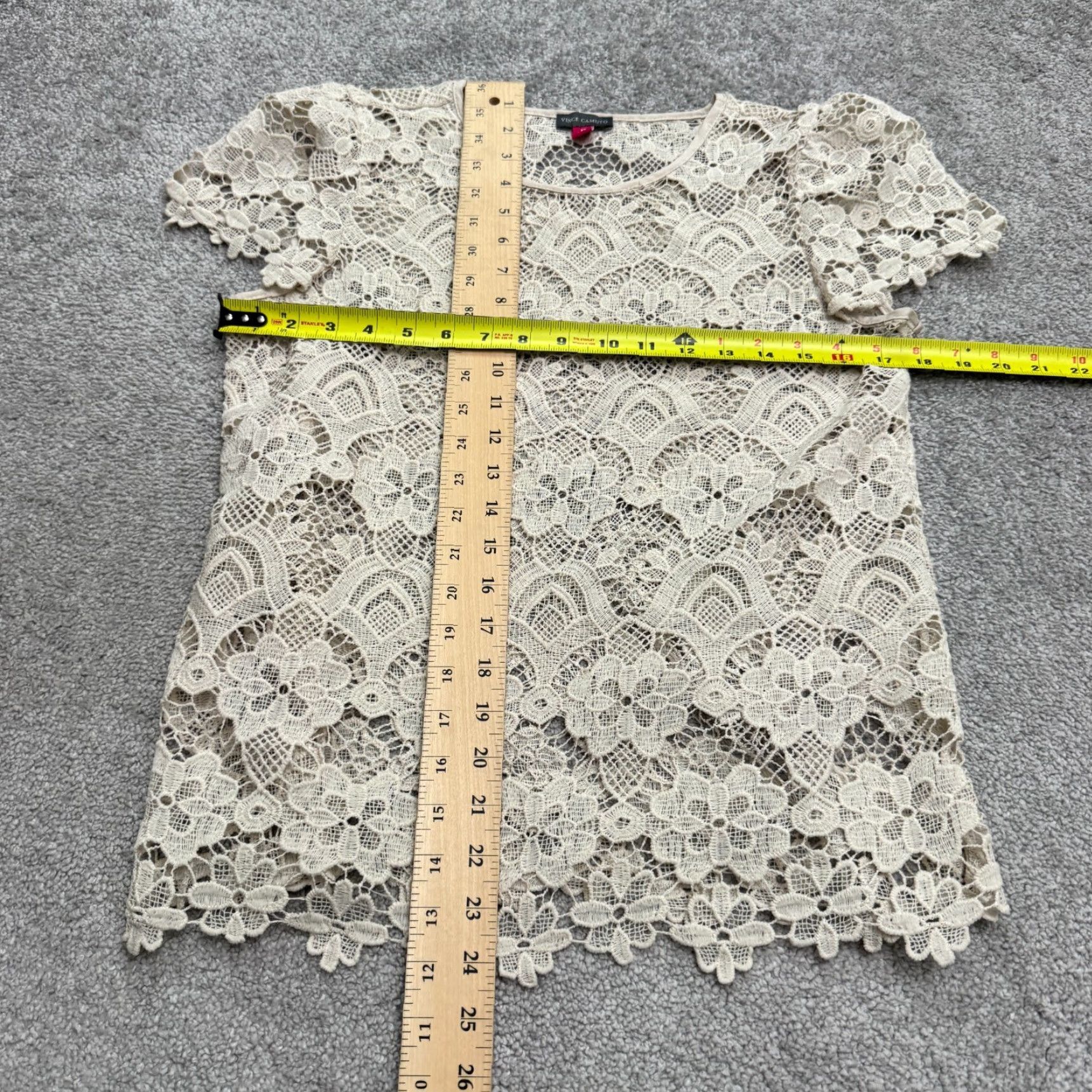 Vince Camuto Vince Camuto Blouse Womens XS Short Sleeve Lace Embroidered Floral Casual Boho Summer Beige Size XS / US 0-2 / IT 36-38 - 6 Thumbnail