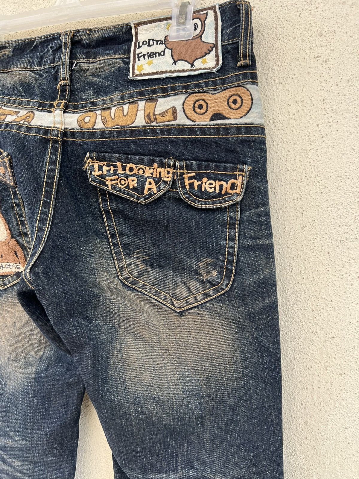 Vintage Lolita Owl Rusty Blue Denim Distressed Jeans Size US 29 - 18 Thumbnail