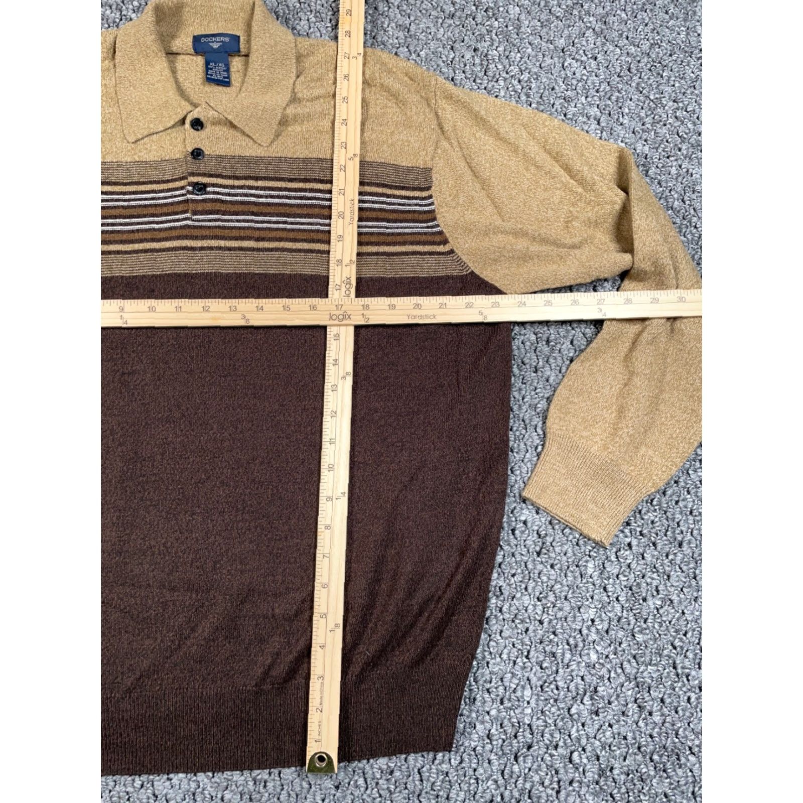 Dockers DOCKERS Retro Striped Collared Sweater Adult XL Brown Lightweight Knit 90s Mens Size US XL / EU 56 / 4 - 4 Thumbnail