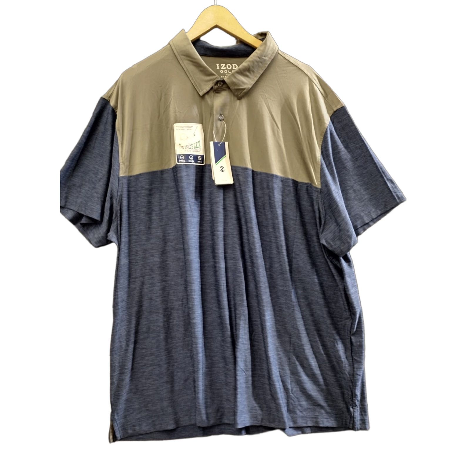 Izod IZOD GOLF Polo Shirt SwingFlex Short Sleeve Stretch Tech Cool FX UPF-15 Blue/Beige XXXL Men Size US XXL / EU 58 / 5 - 1 Thumbnail