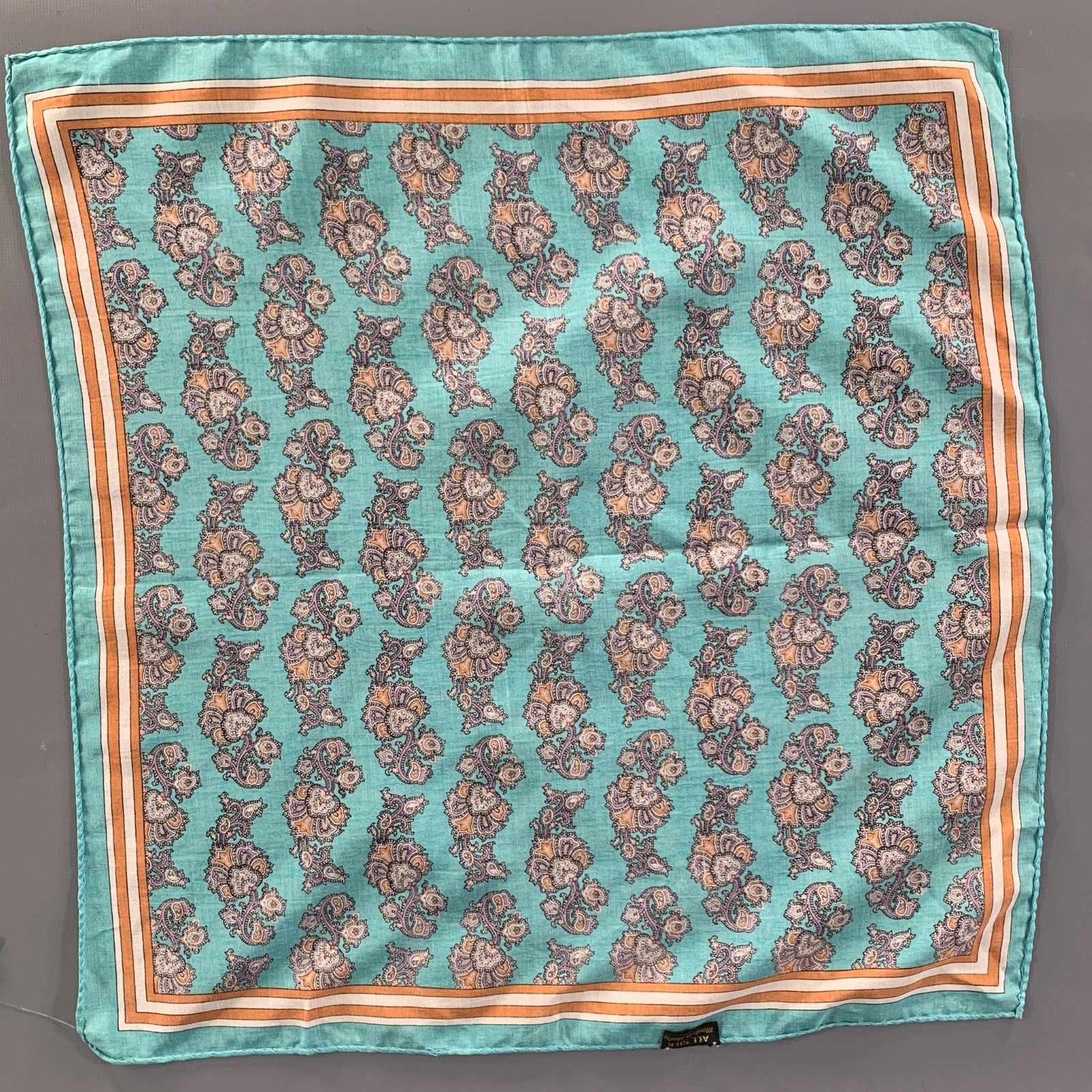 Other NO BRAND Teal Orange Paisley Silk Pocket Square Size ONE SIZE - 4 Thumbnail