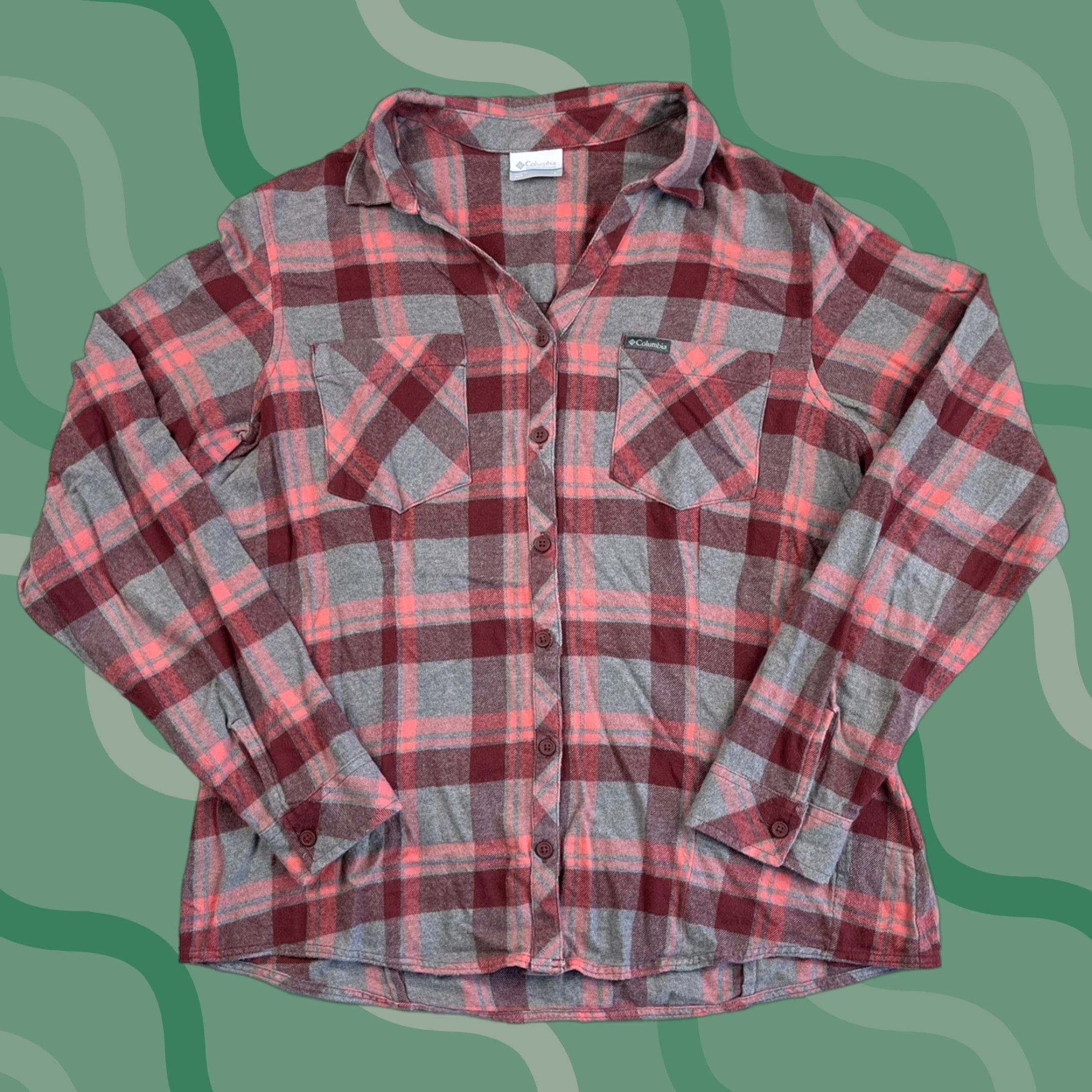Pinko COLUMBIA Womens Flannel Plaid Shirt Button-Up Long Sleeve Size L Soft Pink Gray Red Outdoor Casual Size L / US 10 / IT 46 - 1 Thumbnail