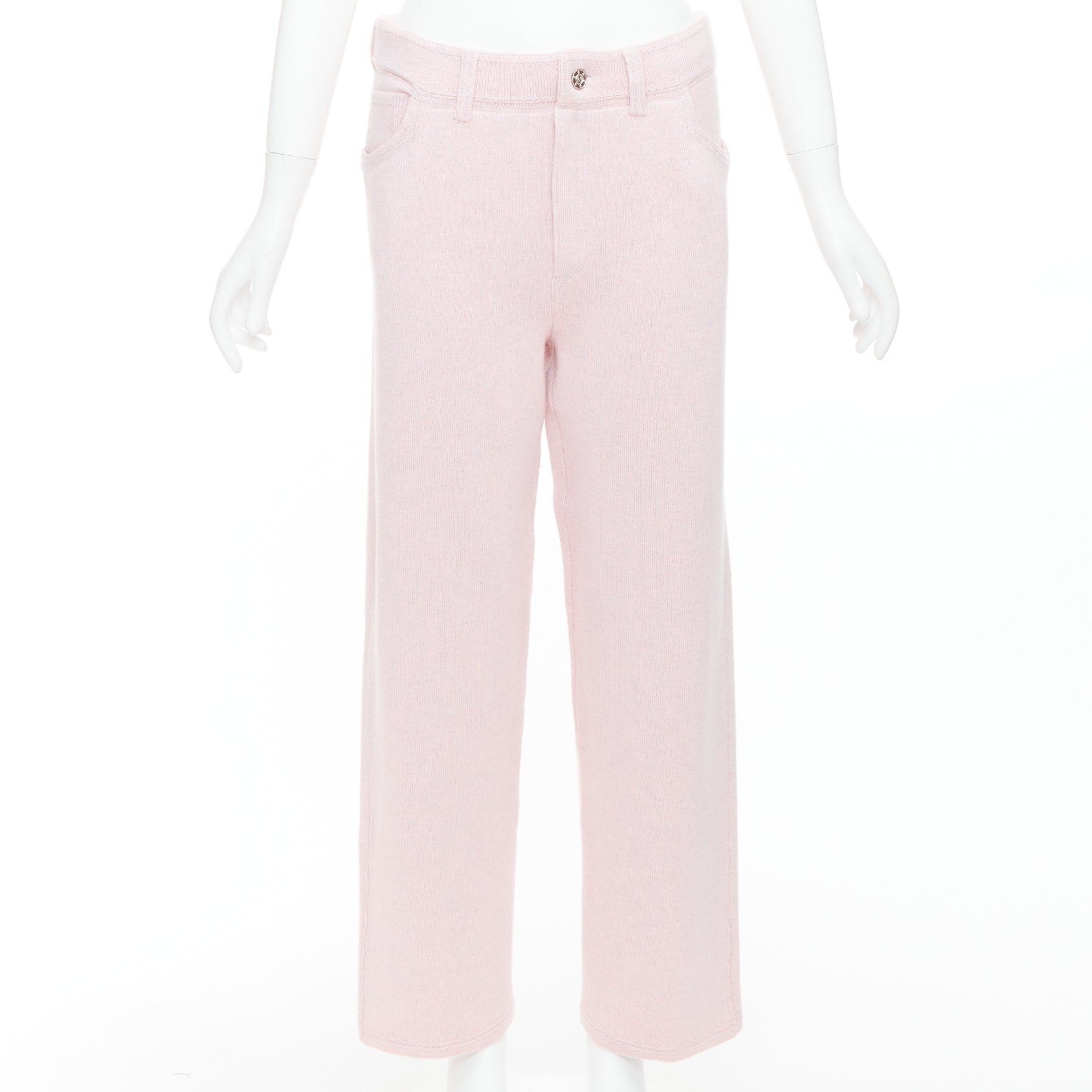 Barrie BARRIE baby pink cashmere cotton knitted overstitched wide pants M Size 28" / US 6 / IT 42 - 1 Thumbnail