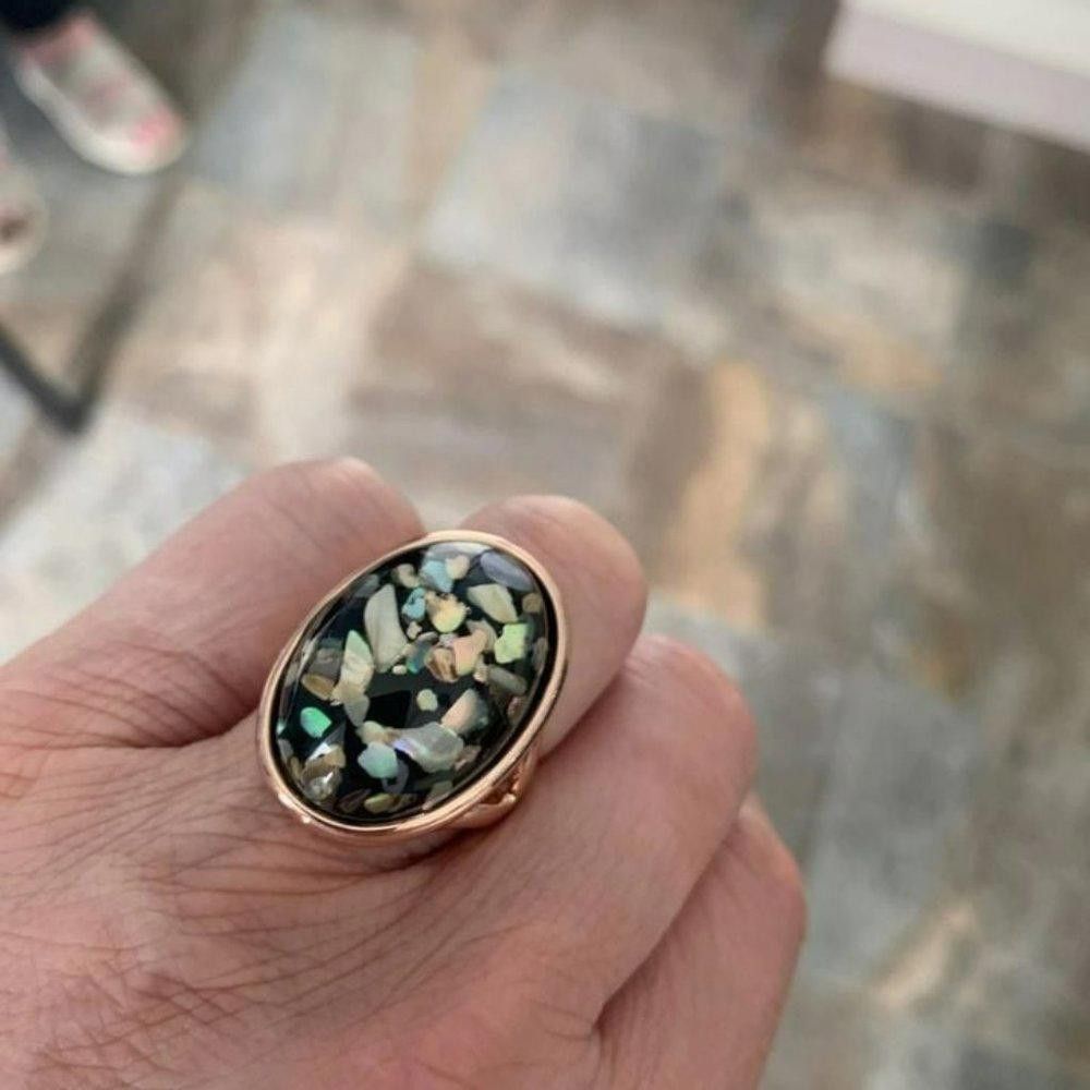Designer Big 28mm Colorful Shells Mosaic Artificial Coral Gold Ring Size ONE SIZE - 7 Thumbnail