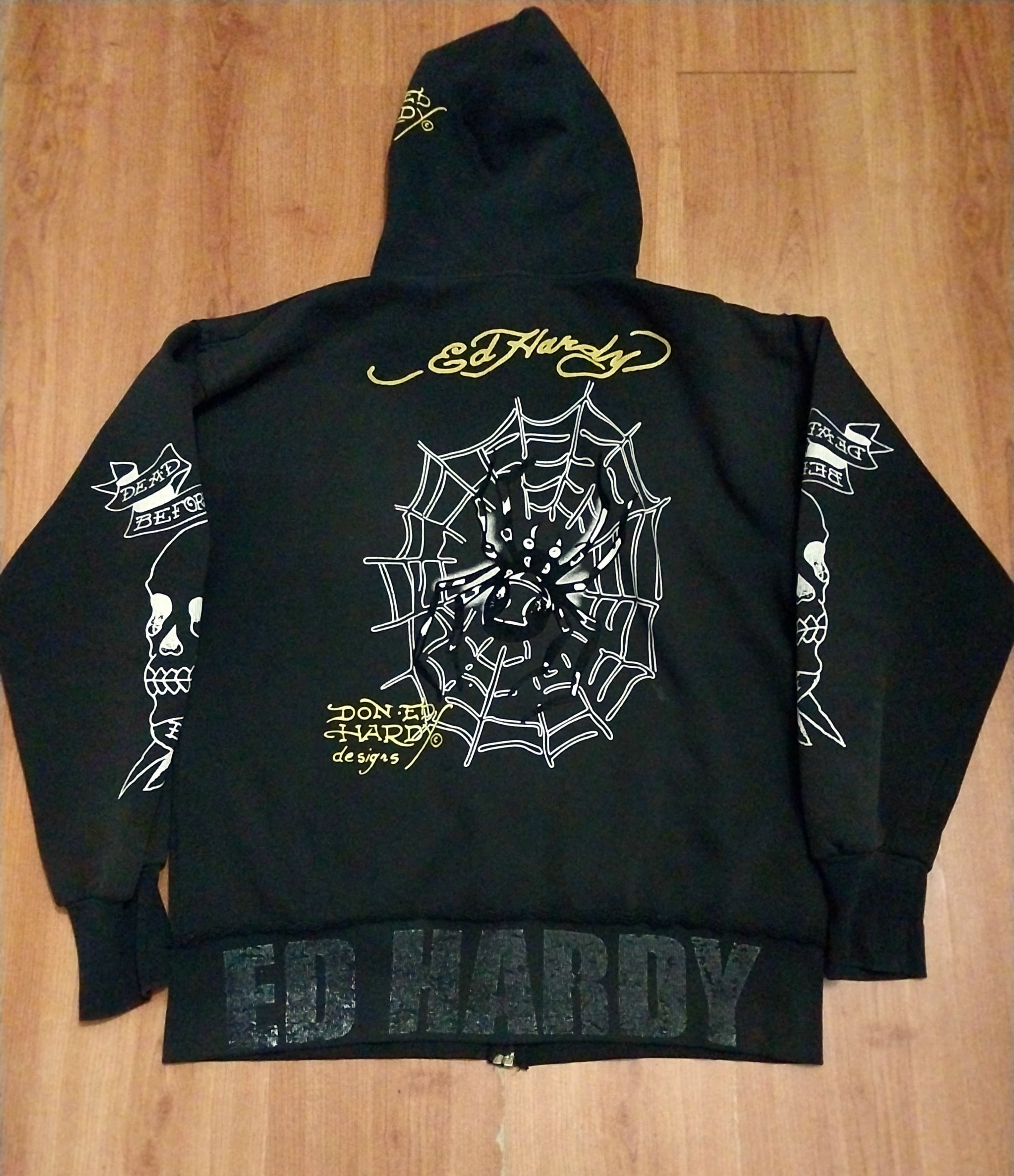 image of Ed Hardy Spider Zip Up Hoodie in Black, Men's (Size 2XL)