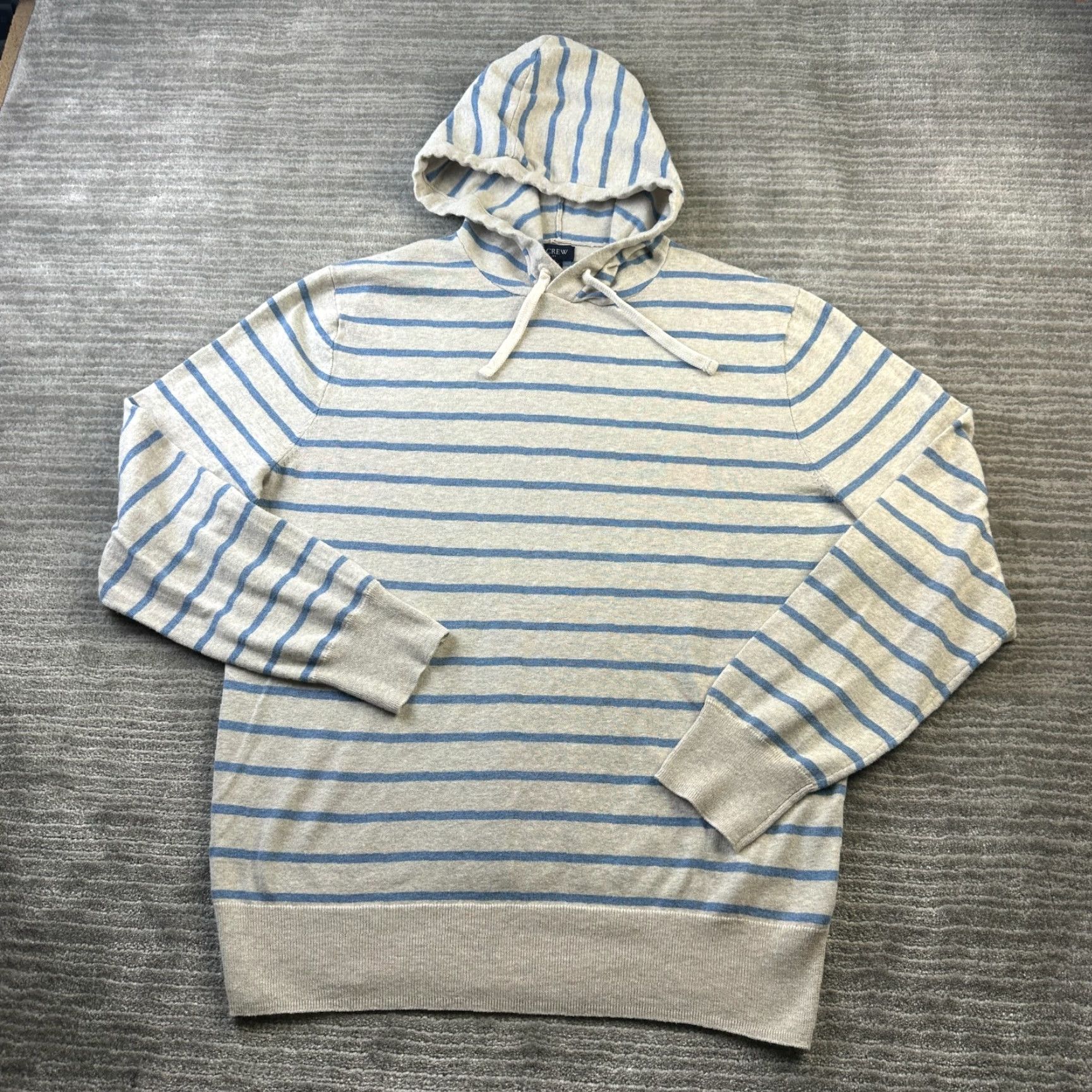 J.Crew J. CREW Hoodie Mens Large Beige Blue Striped Cotton Linen Blend Crew Neck Hooded Zipper Logo Size US M / EU 48-50 / 2 - 2 Thumbnail