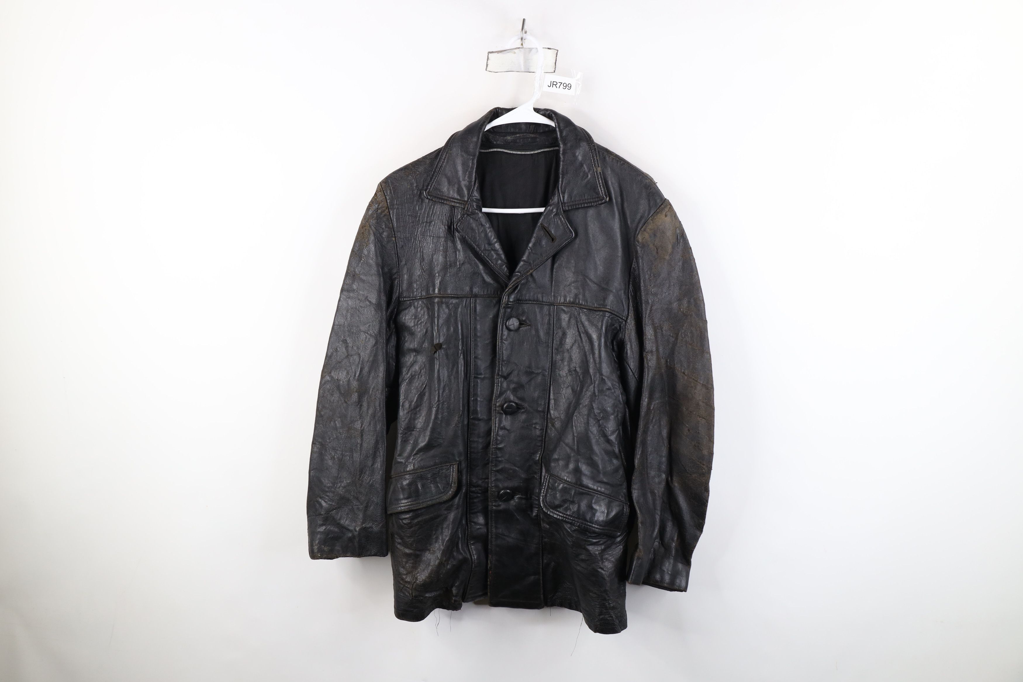 Vintage Vintage 70s Streetwear Leather Button Jacket Coat Black Size US S / EU 44-46 / 1 - 1 Thumbnail