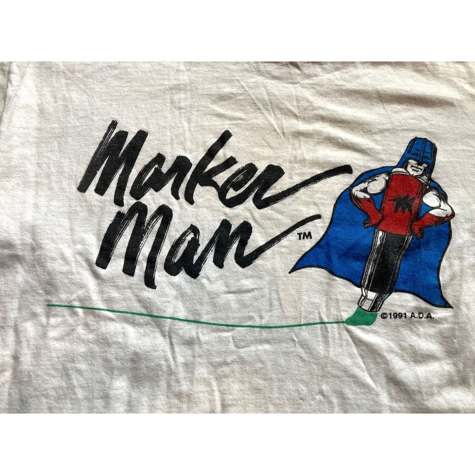 Vintage VINTAGE Eastcoast Sportswear Marker Man Superhero T Shirt Mens Large Single Stitch Comics USA 90s White Size US L / EU 52-54 / 3 - 2 Thumbnail