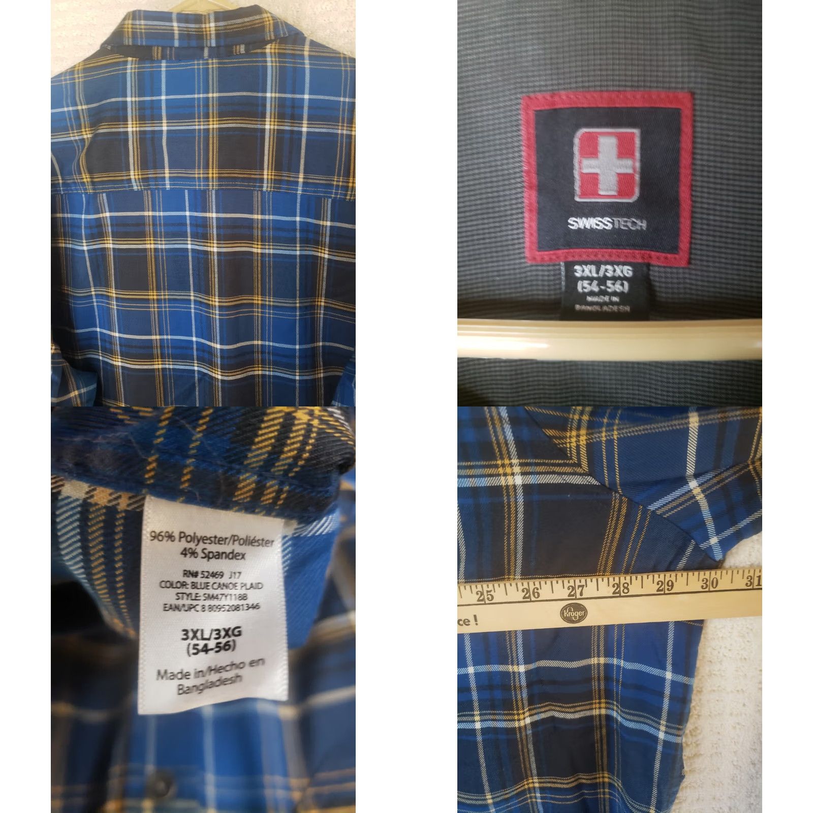 Vintage SwissTech Shirt Blue Plaid Button-Down 3XL Mens Long Sleeve Outdoor Casual Travel Lightweight Woven Spandex Pocket Size US XXL / EU 58 / 5 - 8 Thumbnail