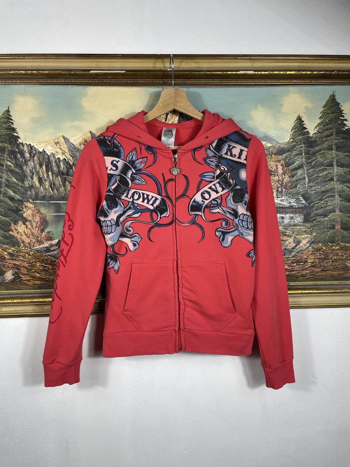 Christian Audigier × Ed Hardy × Vintage Ed Hardy Retro 00s Hoodie With Crystals Affliction Grunge Size US XXS / EU 40 - 2 Thumbnail