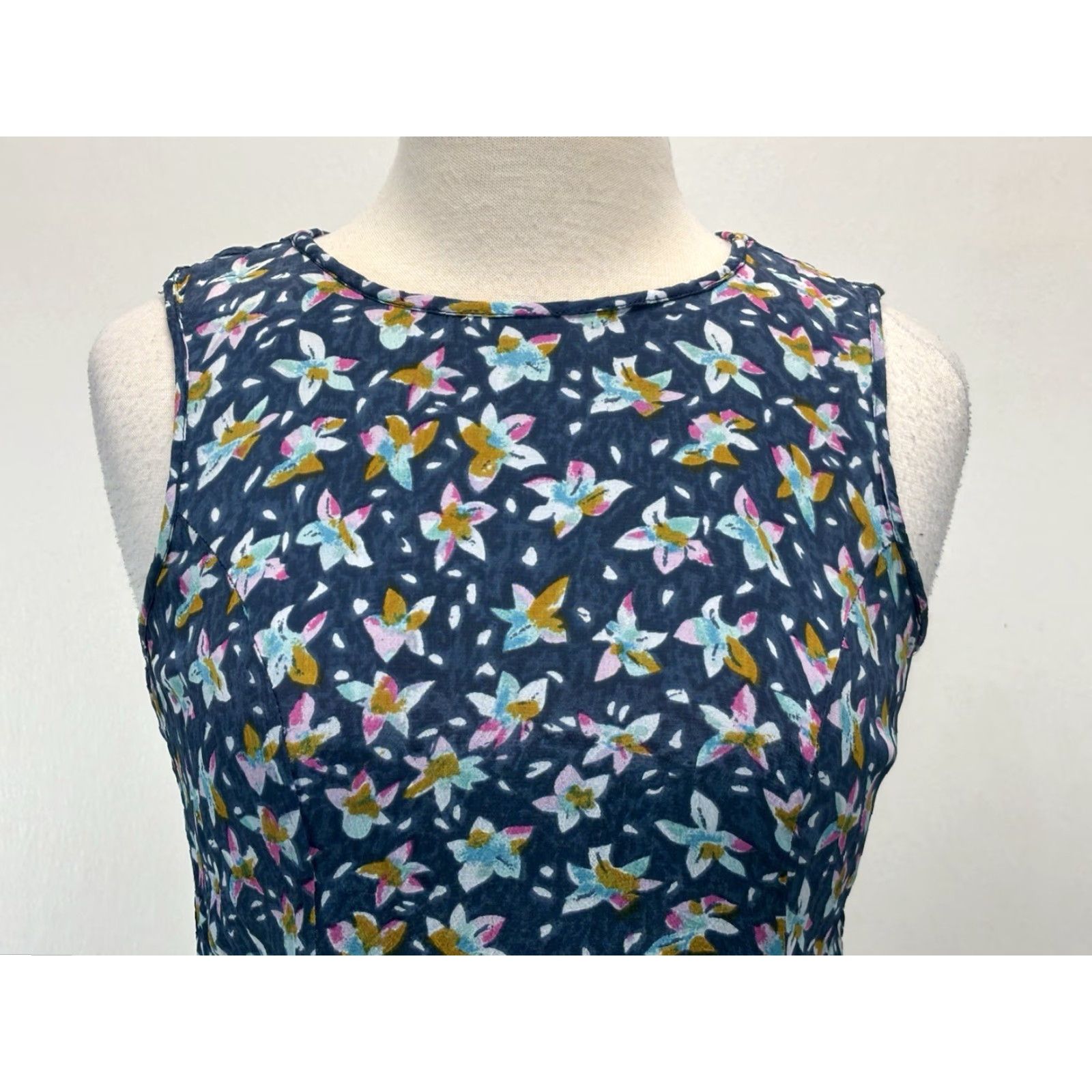 Vintage VINTAGE Adini Floral Maxi Shift Dress Womens Navy Blue Size Large Sleeveless Rayon Bohemian Hippie India Size L / US 10 / IT 46 - 5 Thumbnail