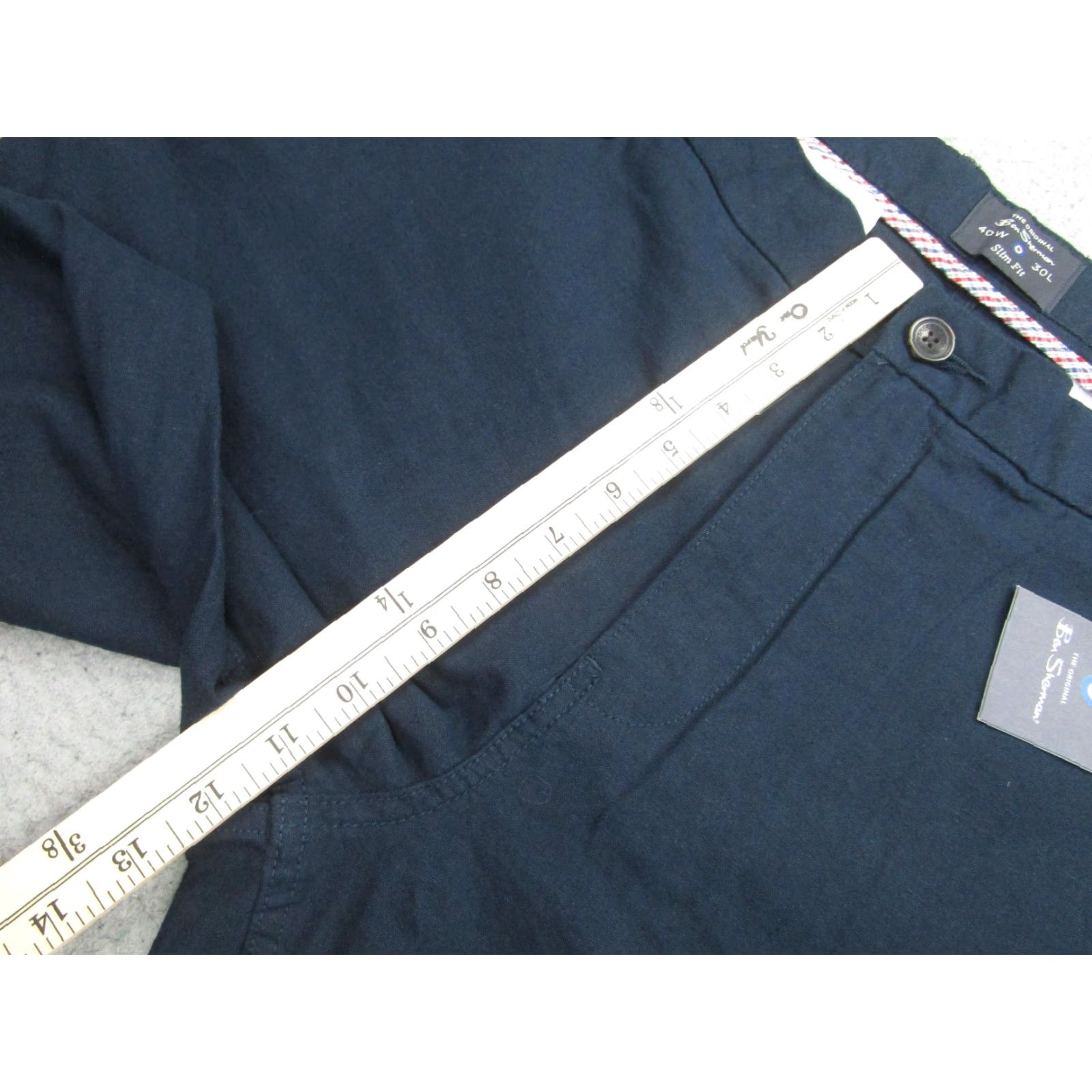 Ben Sherman Ben Sherman Pants Mens 40x30 Slim Fit Linen Cotton Chinos Midnight Navy BS13WB238 Size US 40 / EU 56 - 5 Thumbnail