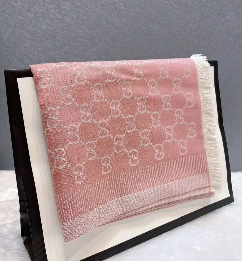 Gucci Gucci Pink Double G Print Wool Shawl-2506 Size ONE SIZE - 5 Thumbnail