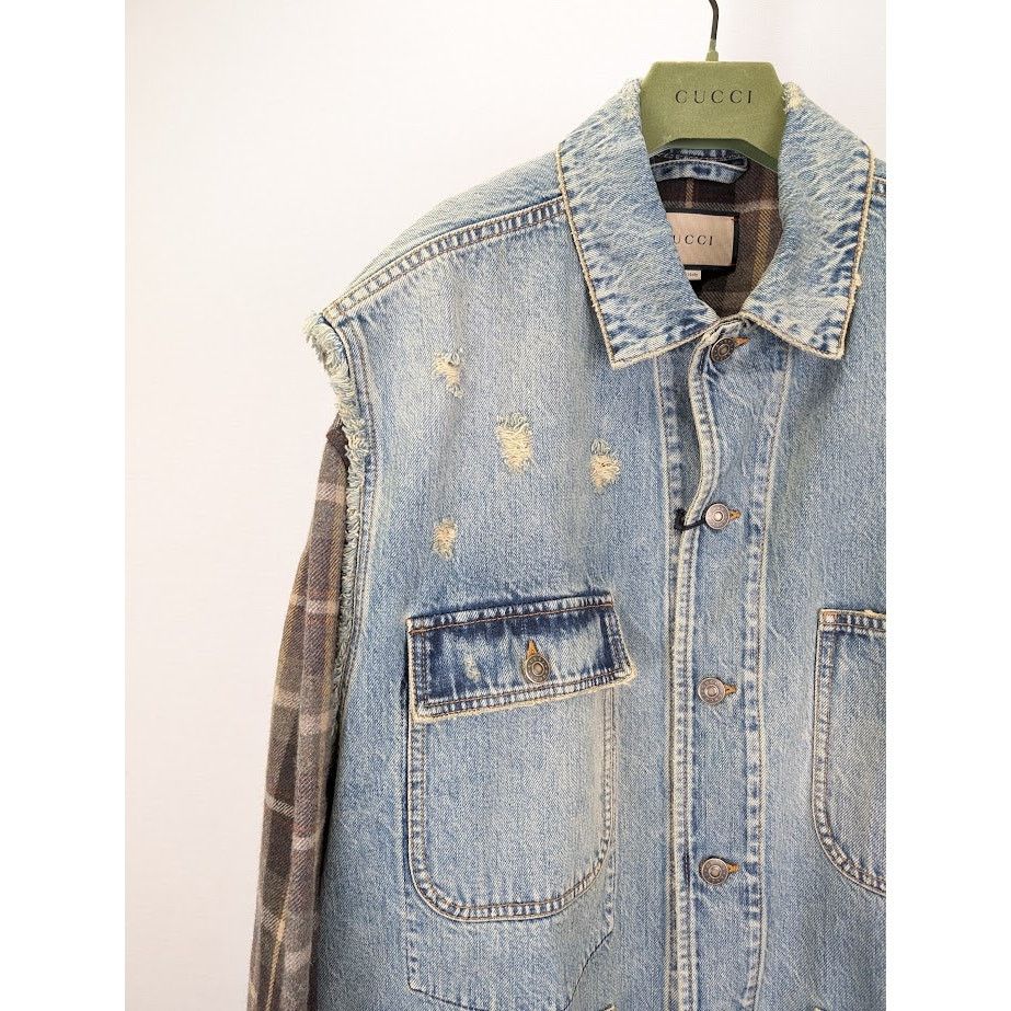 Gucci o1rshd1 Organic Denim Check Jacket in Light Blue/Mix Size US L / EU 52-54 / 3 - 4 Thumbnail