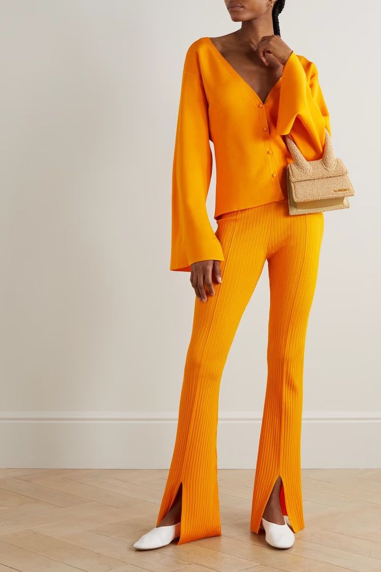 Nanushka NANUSHKA Lette ribbed-knit flared pants size XS MSRP $495 Size 24" / US 00 / IT 34 - 1 Thumbnail
